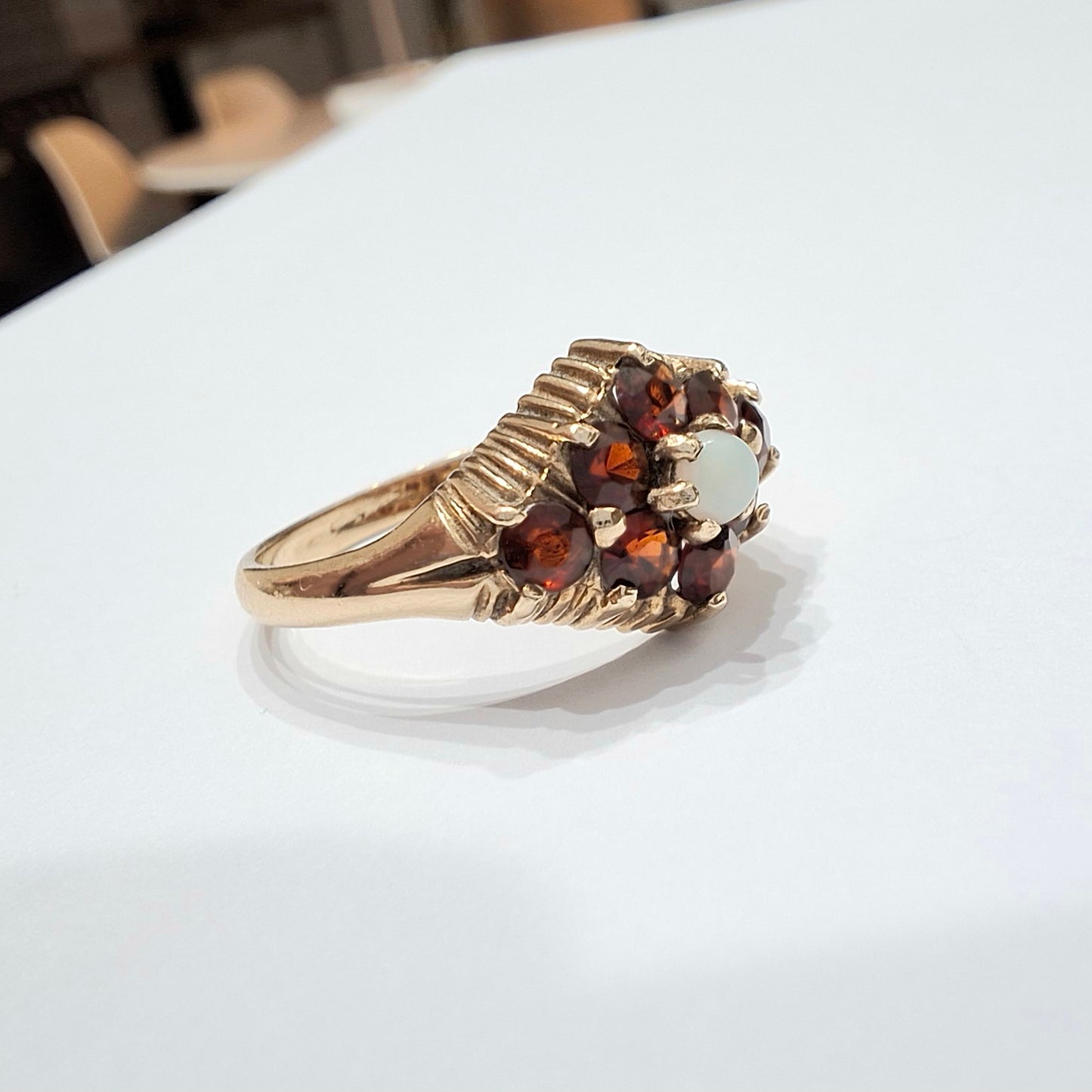 Vintage 9ct Gold Garnet & Opal Cluster Ring
