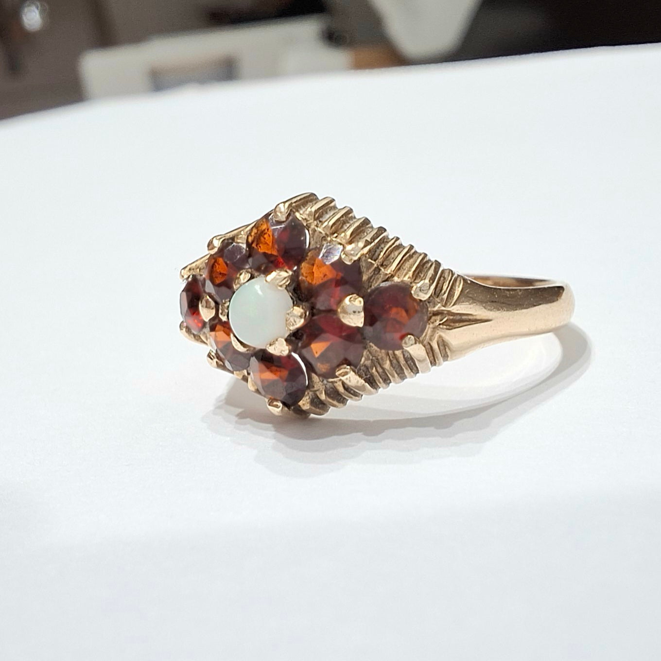 Vintage 9ct Gold Garnet & Opal Cluster Ring