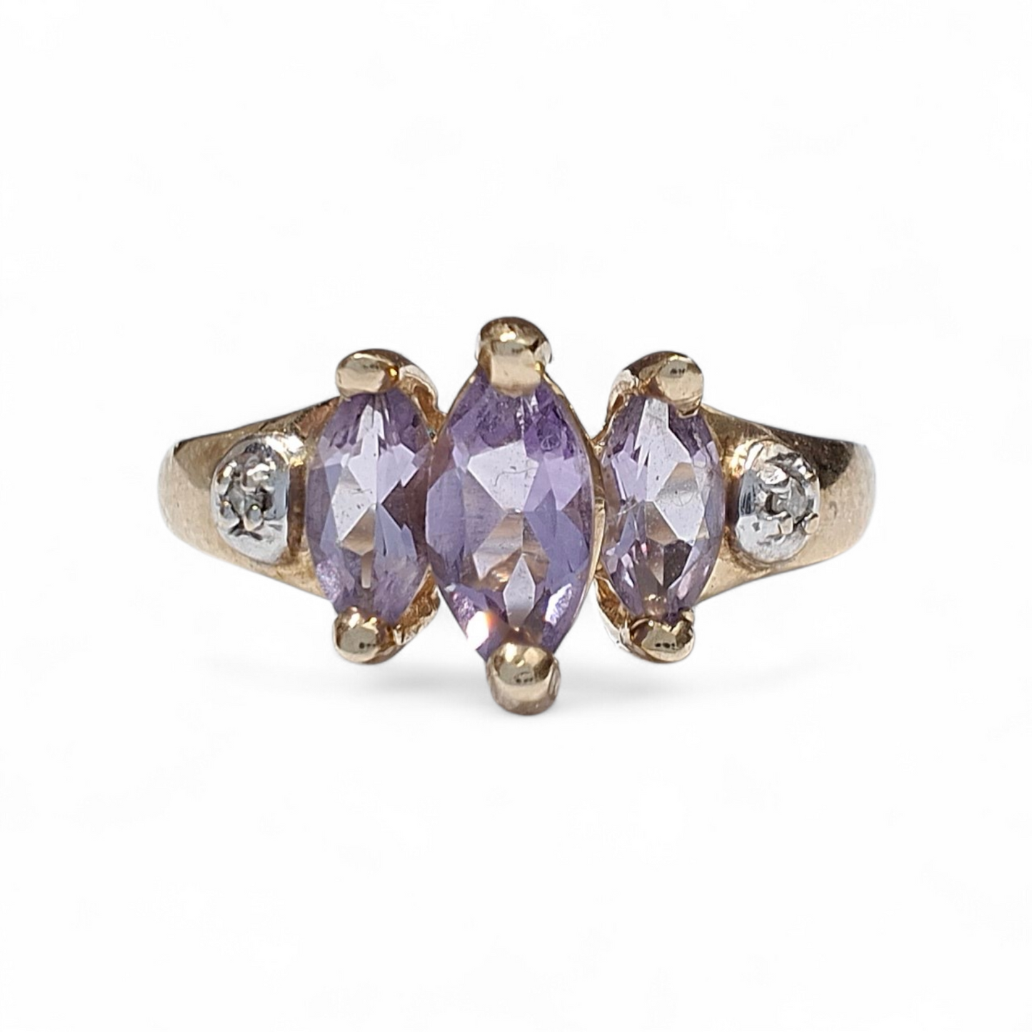 Vintage 9ct Gold Amethyst & Diamond Trilogy Ring