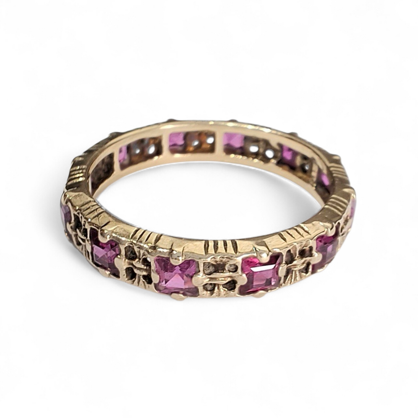 Vintage Hallmarked 9ct Gold Pink Sapphire Eternity Ring