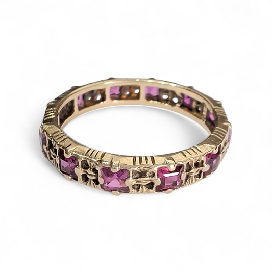 Vintage Hallmarked 9ct Gold Pink Sapphire Eternity Ring