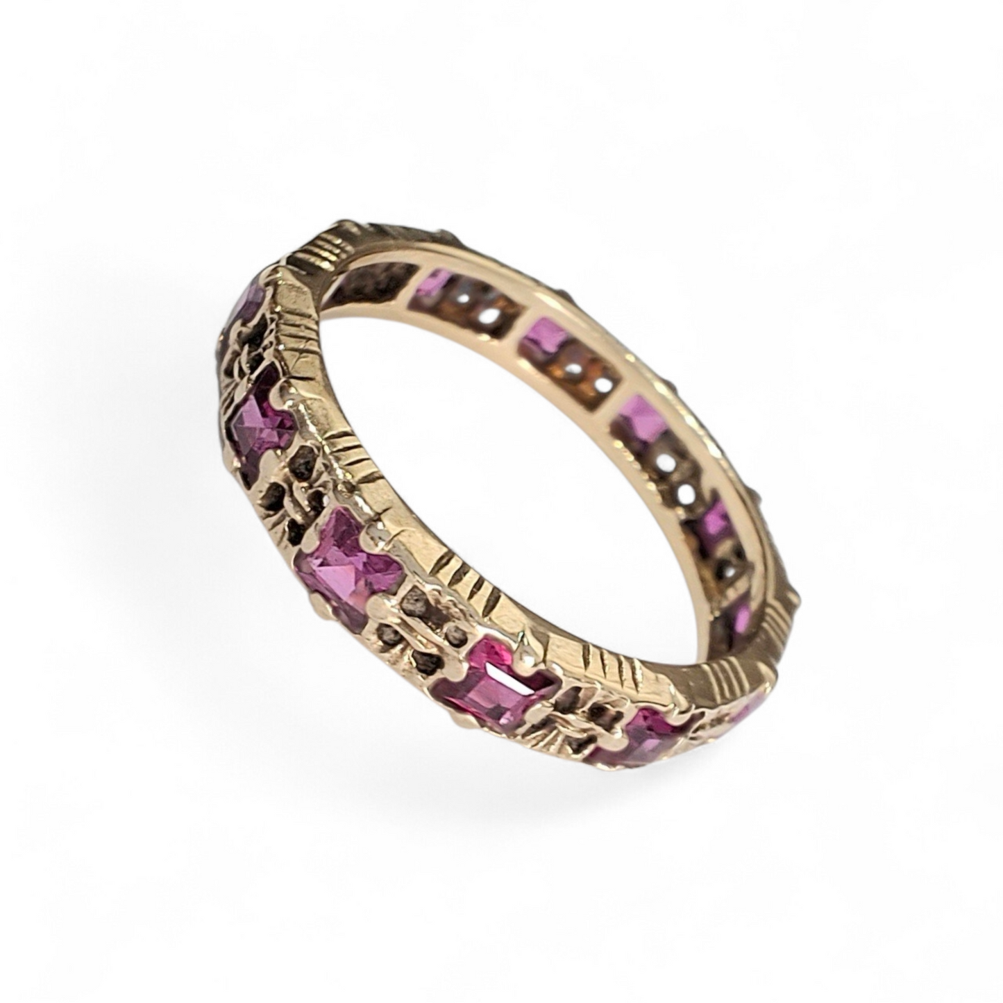 Vintage Hallmarked 9ct Gold Pink Sapphire Eternity Ring