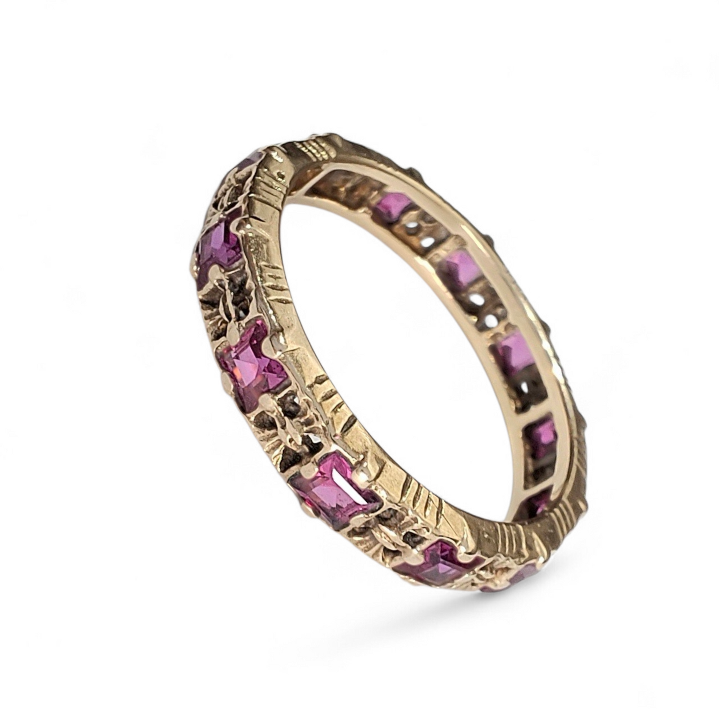 Vintage Hallmarked 9ct Gold Pink Sapphire Eternity Ring