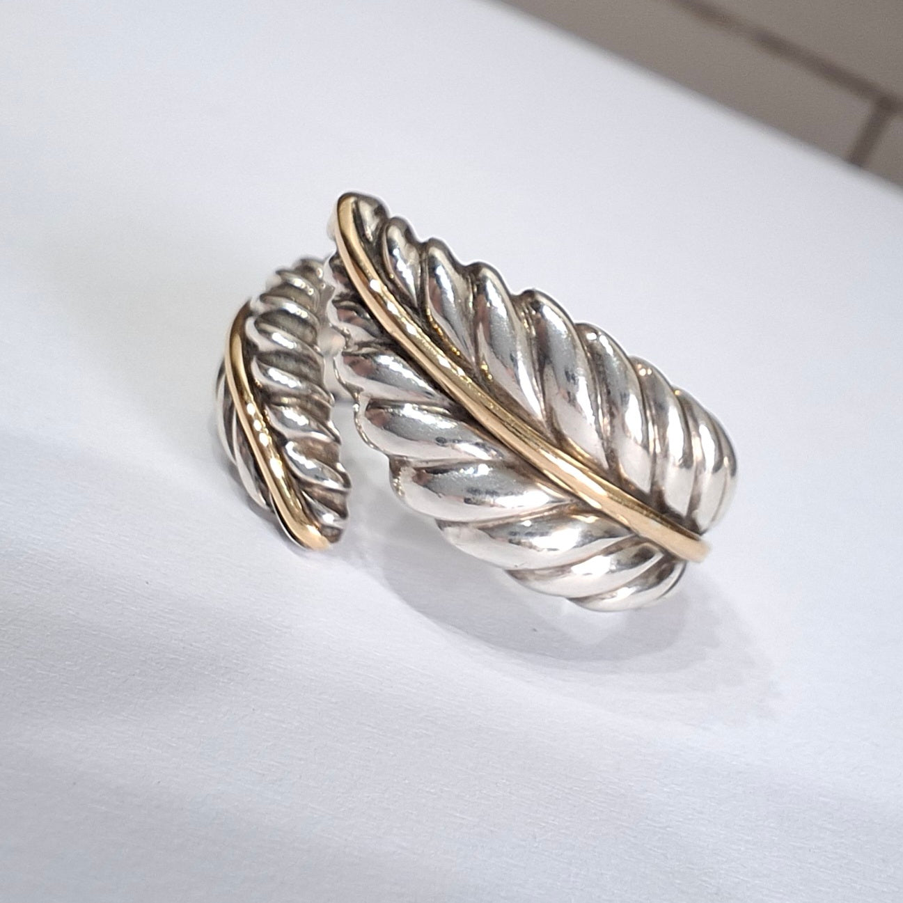 Vintage Tiffany & Co Feather Ring in 925 Sterling Silver and 18k Gold