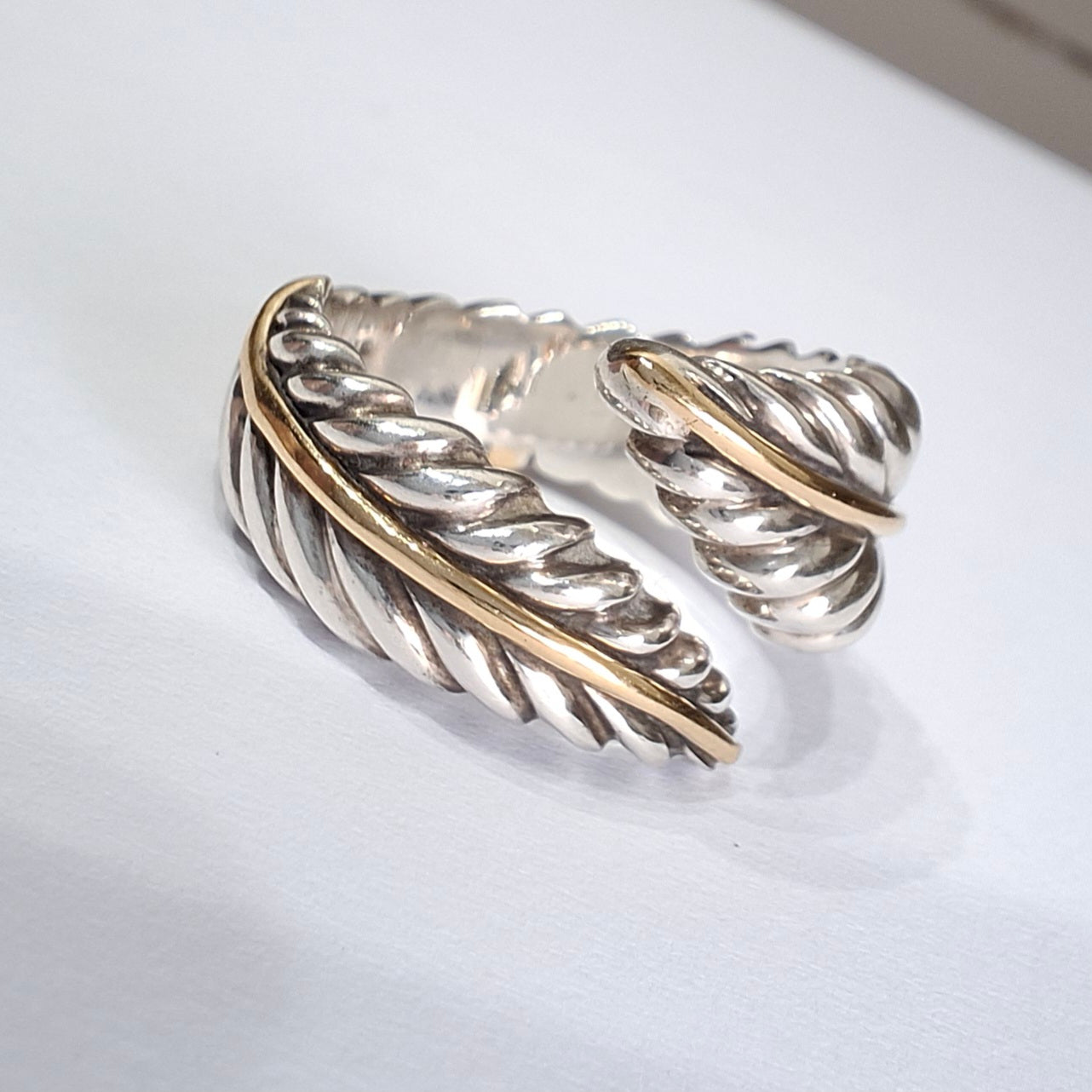 Vintage Tiffany & Co Feather Ring in 925 Sterling Silver and 18k Gold