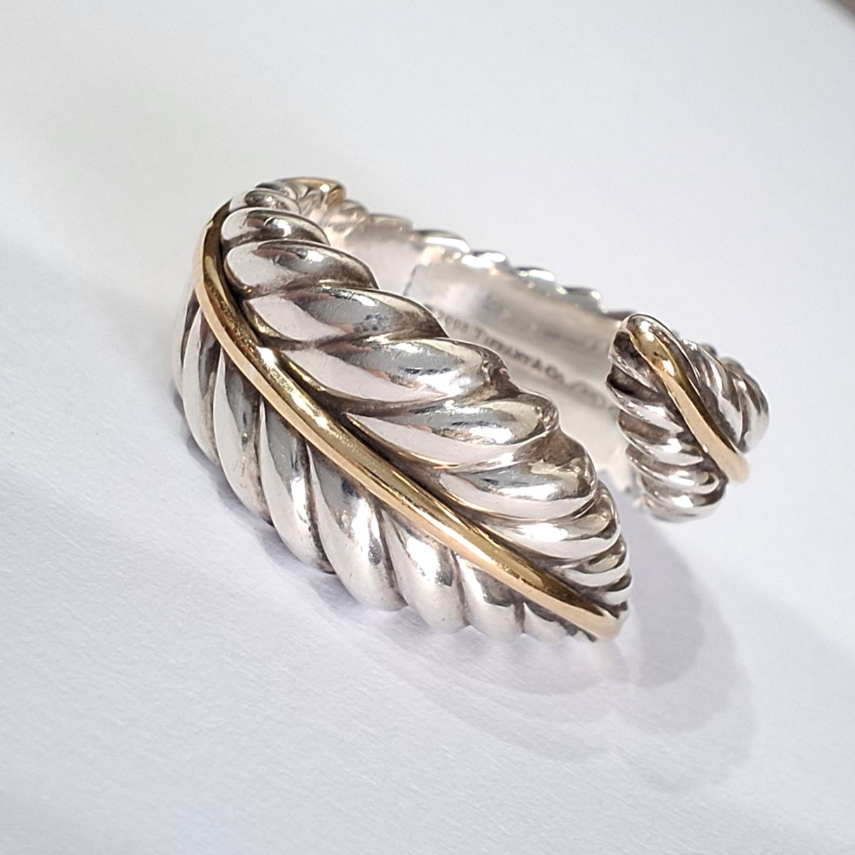 Vintage Tiffany & Co Feather Ring in 925 Sterling Silver and 18k Gold