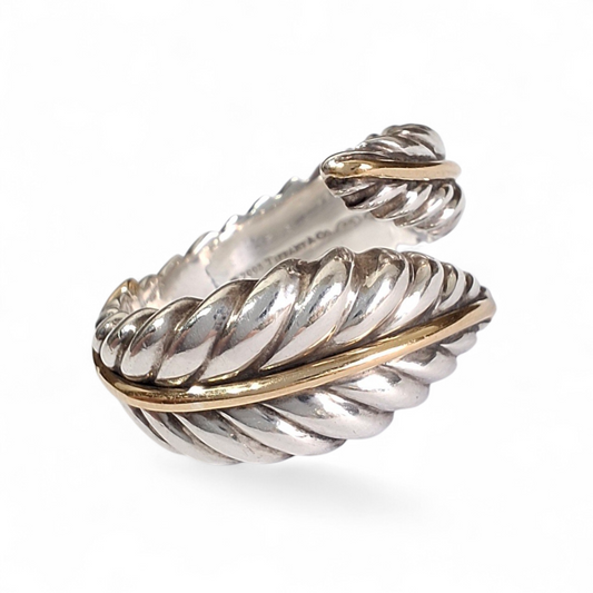 Vintage Tiffany & Co Feather Ring in 925 Sterling Silver and 18k Gold