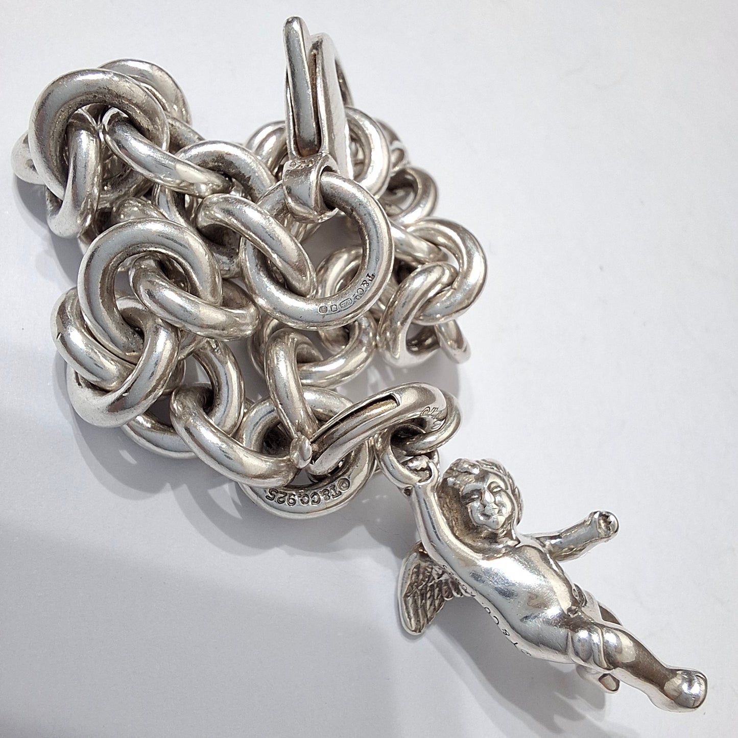Vintage Tiffany & Co. Winged Cherub Angel Charm Bracelet in Hallmarked Sterling Silver