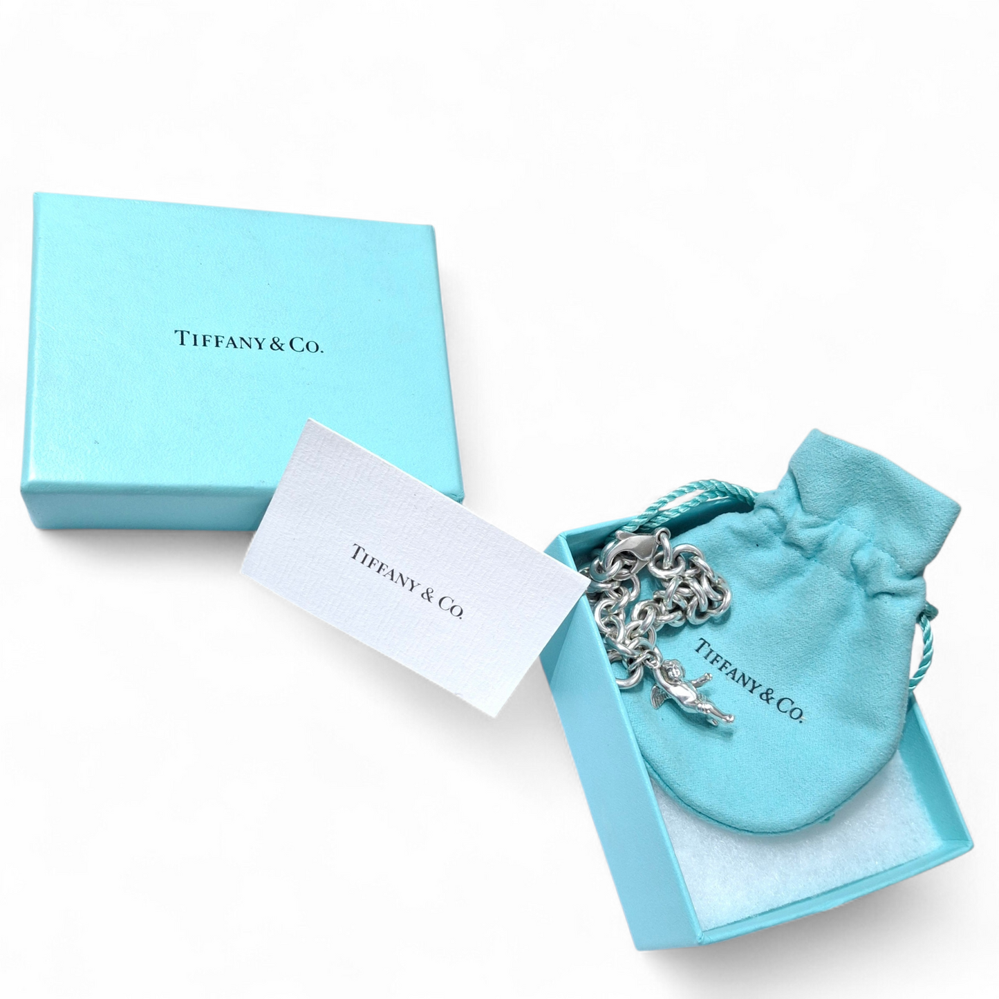 Vintage Tiffany & Co. Winged Cherub Angel Charm Bracelet in Hallmarked Sterling Silver