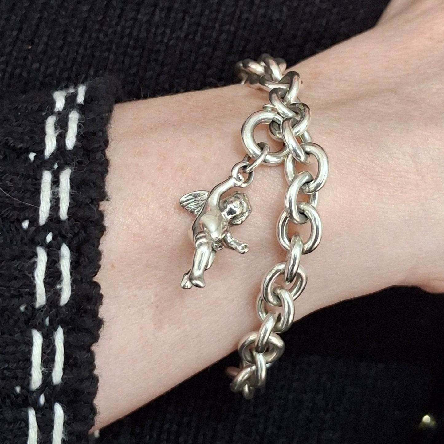 Vintage Tiffany & Co. Winged Cherub Angel Charm Bracelet in Hallmarked Sterling Silver