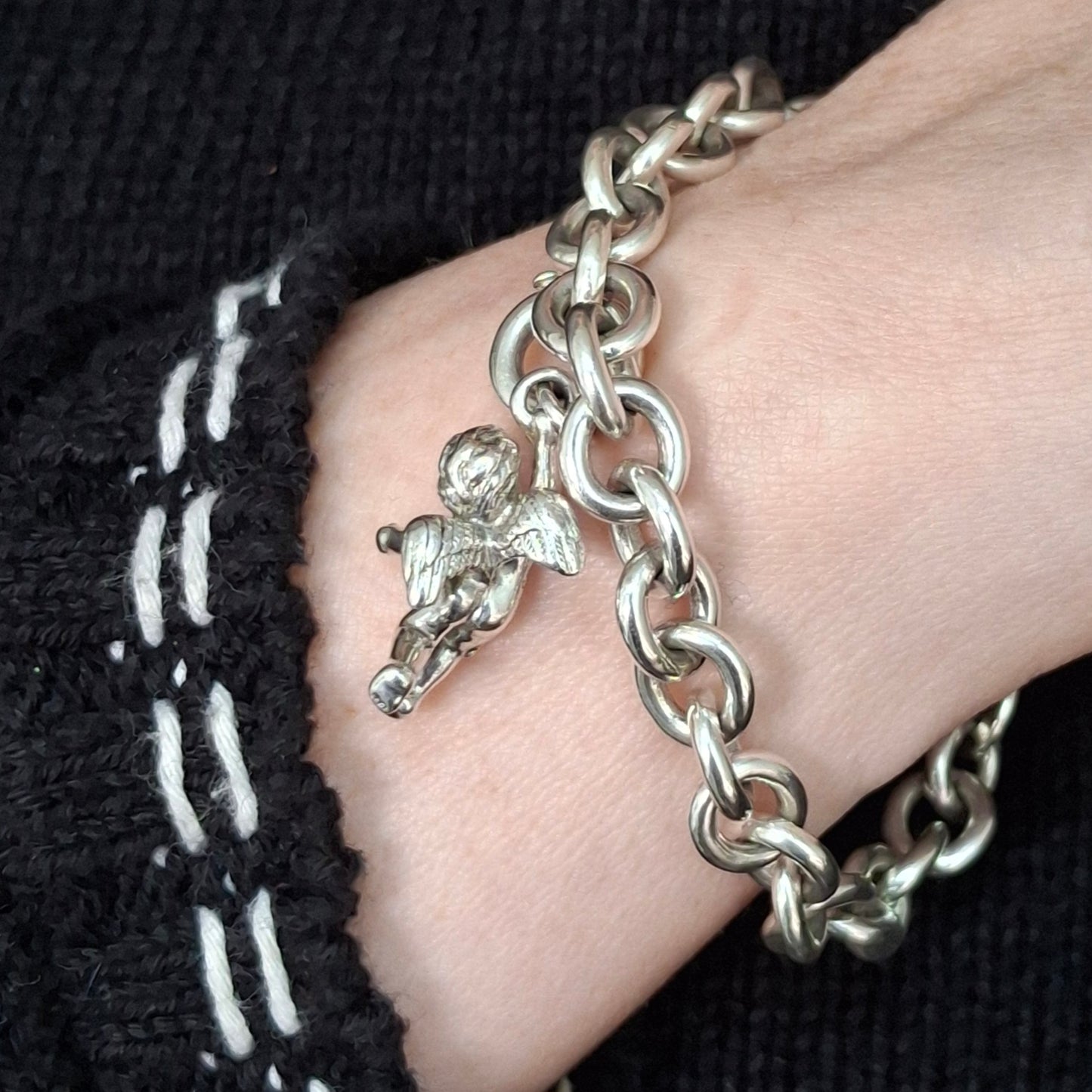 Vintage Tiffany & Co. Winged Cherub Angel Charm Bracelet in Hallmarked Sterling Silver