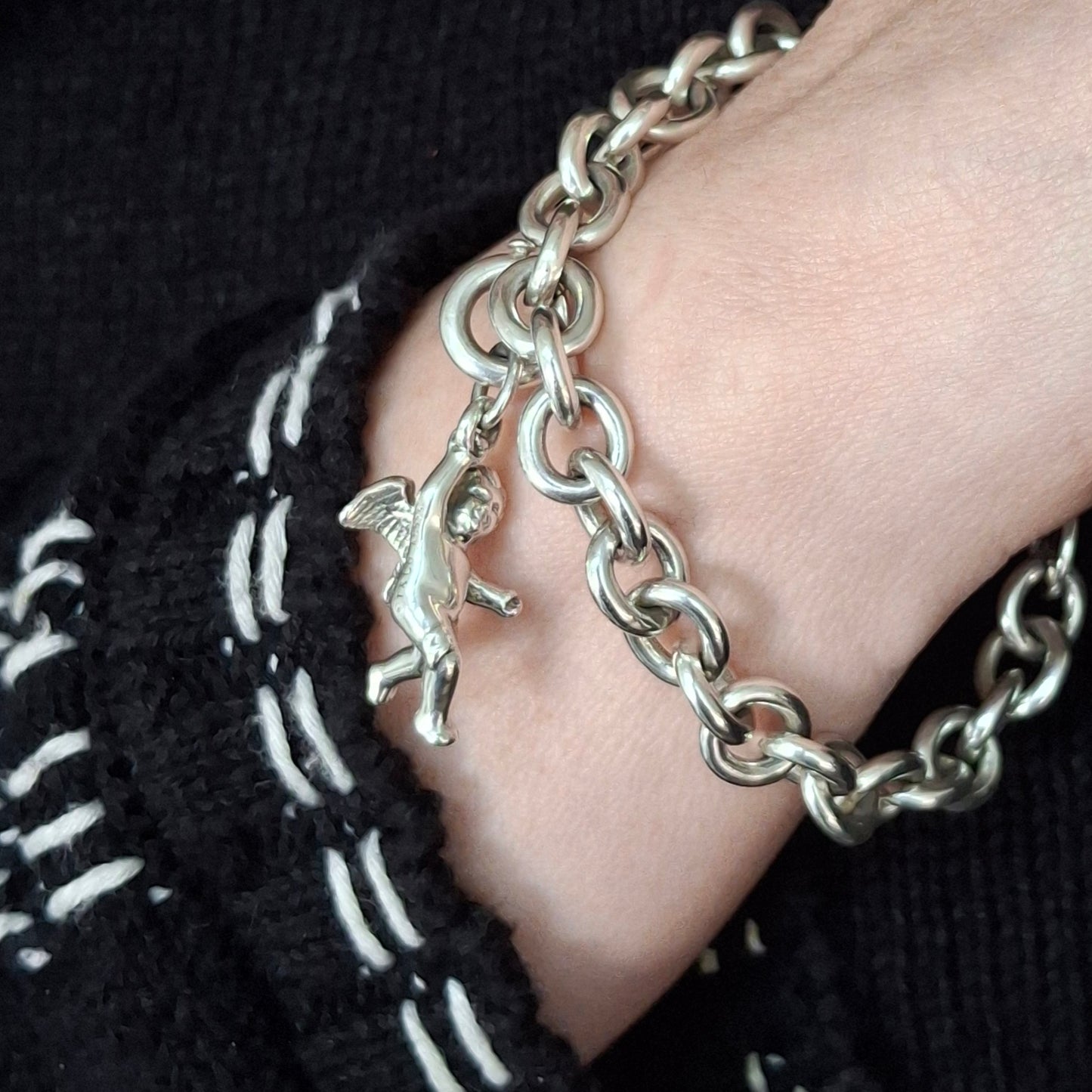 Vintage Tiffany & Co. Winged Cherub Angel Charm Bracelet in Hallmarked Sterling Silver
