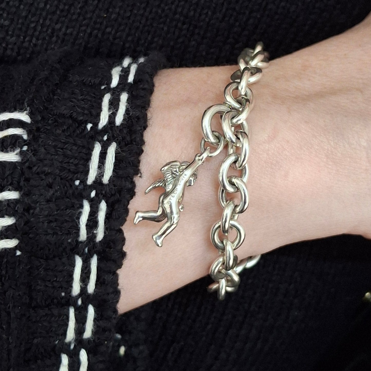 Vintage Tiffany & Co. Winged Cherub Angel Charm Bracelet in Hallmarked Sterling Silver