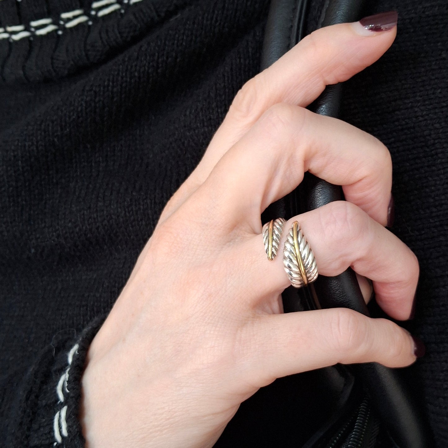 Vintage Tiffany & Co Feather Ring in 925 Sterling Silver and 18k Gold