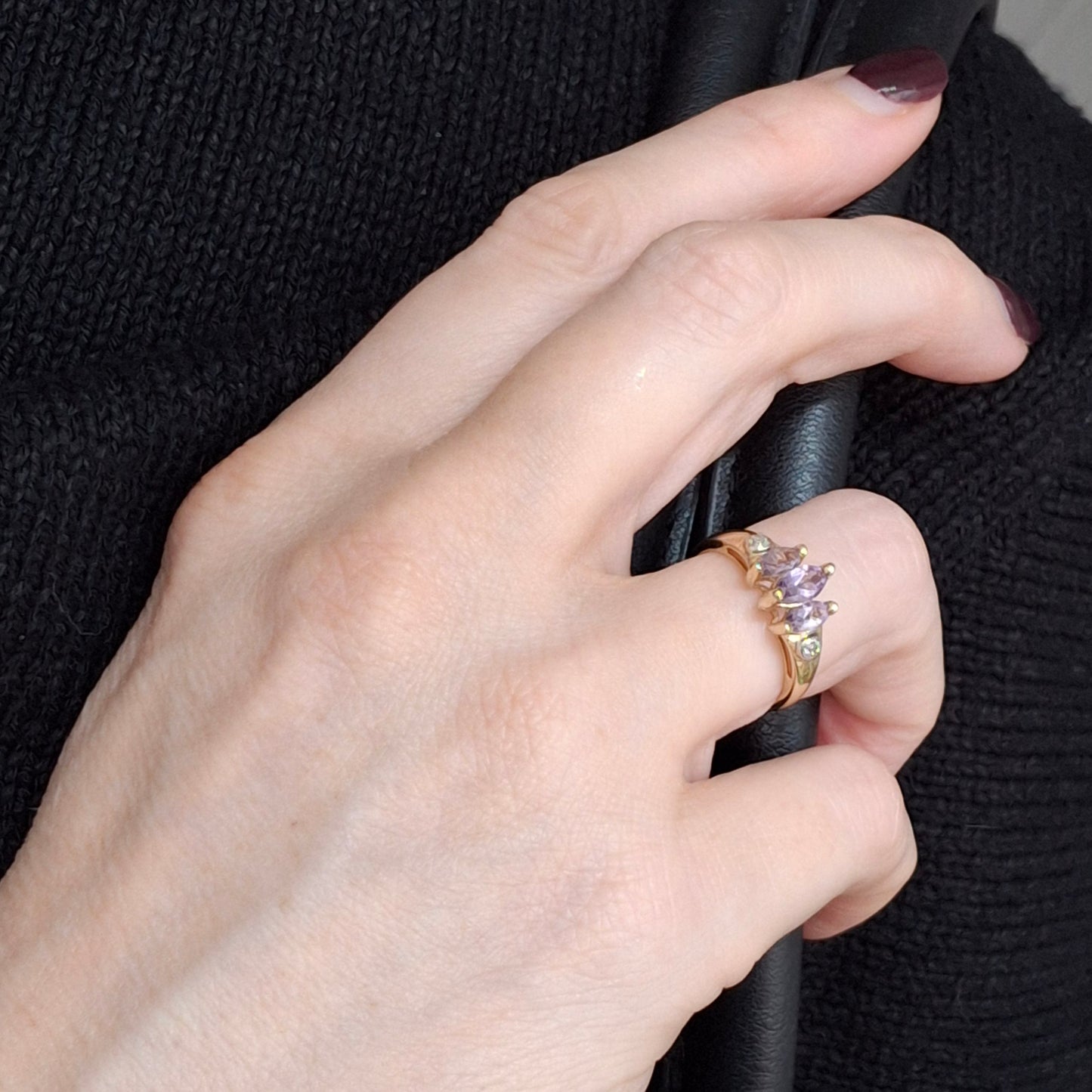 Vintage 9ct Gold Amethyst & Diamond Trilogy Ring