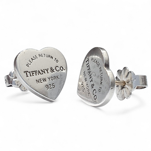 Vintage Return to Tiffany & Co Heart  Tag Charm Stud Earrings in Sterling Silver