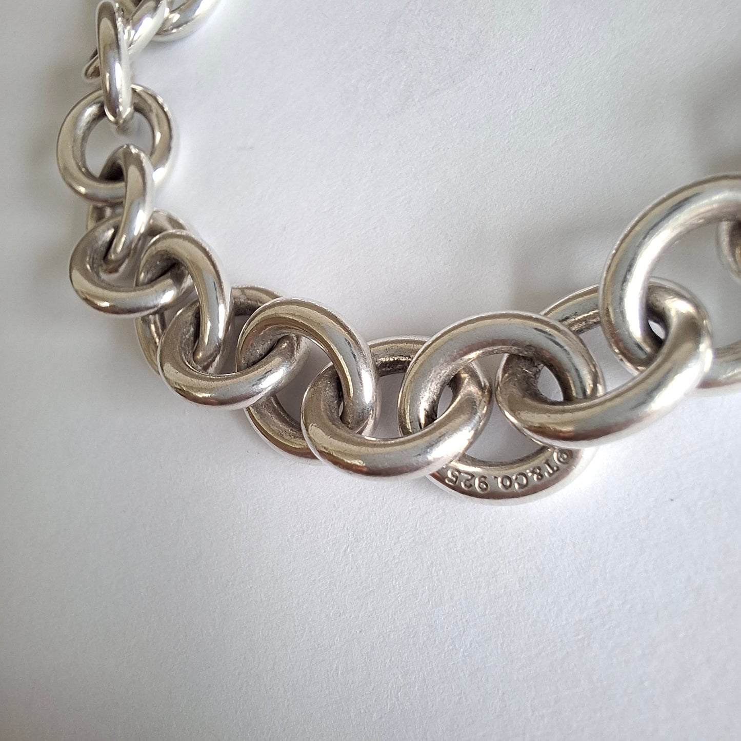 Vintage Tiffany & Co Plain Round Link Charm Bracelet in 925 Sterling Silver