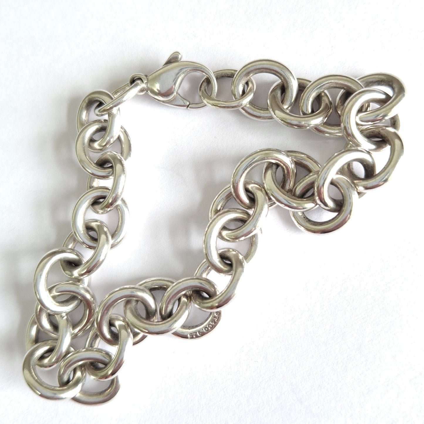 Vintage Tiffany & Co Plain Round Link Charm Bracelet in 925 Sterling Silver