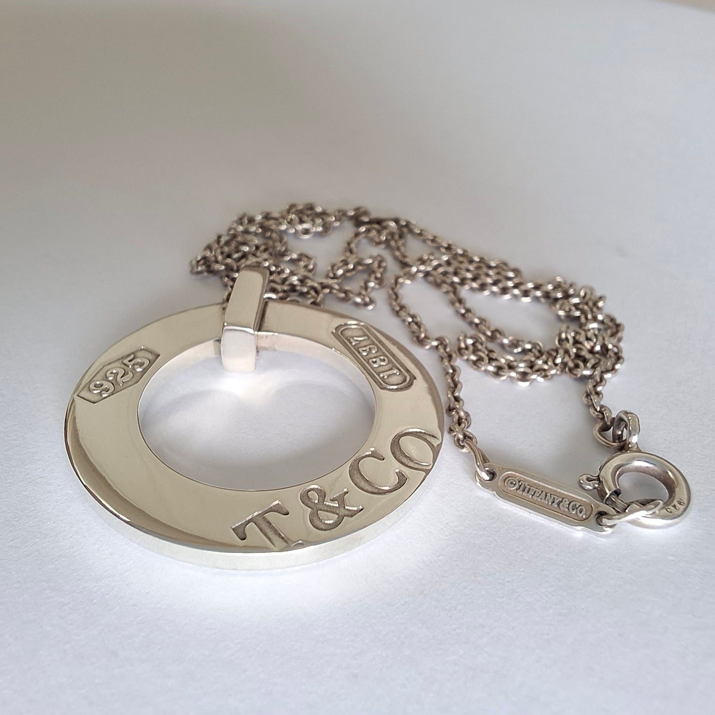 Vintage Tiffany & Co 1837 Circle Pendant Necklace in 925 Sterling Silver