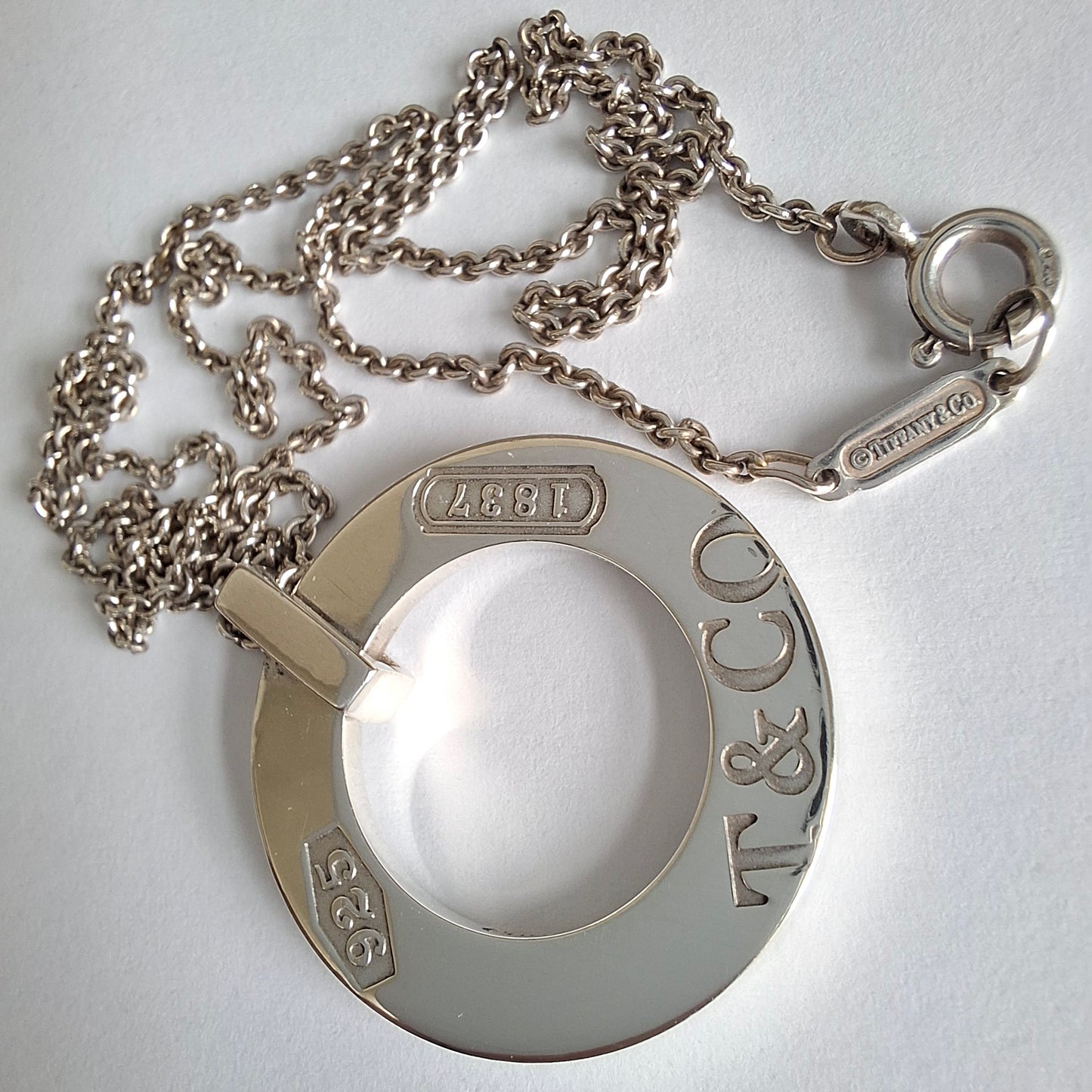 Vintage Tiffany & Co 1837 Circle Pendant Necklace in 925 Sterling Silver