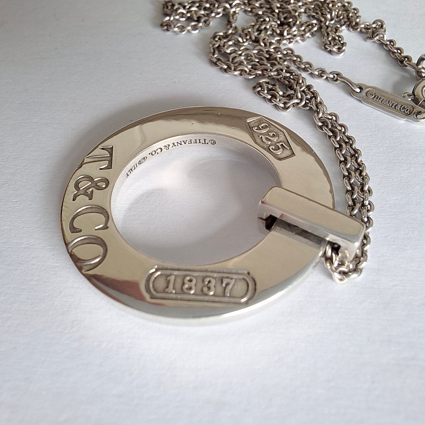 Vintage Tiffany & Co 1837 Circle Pendant Necklace in 925 Sterling Silver