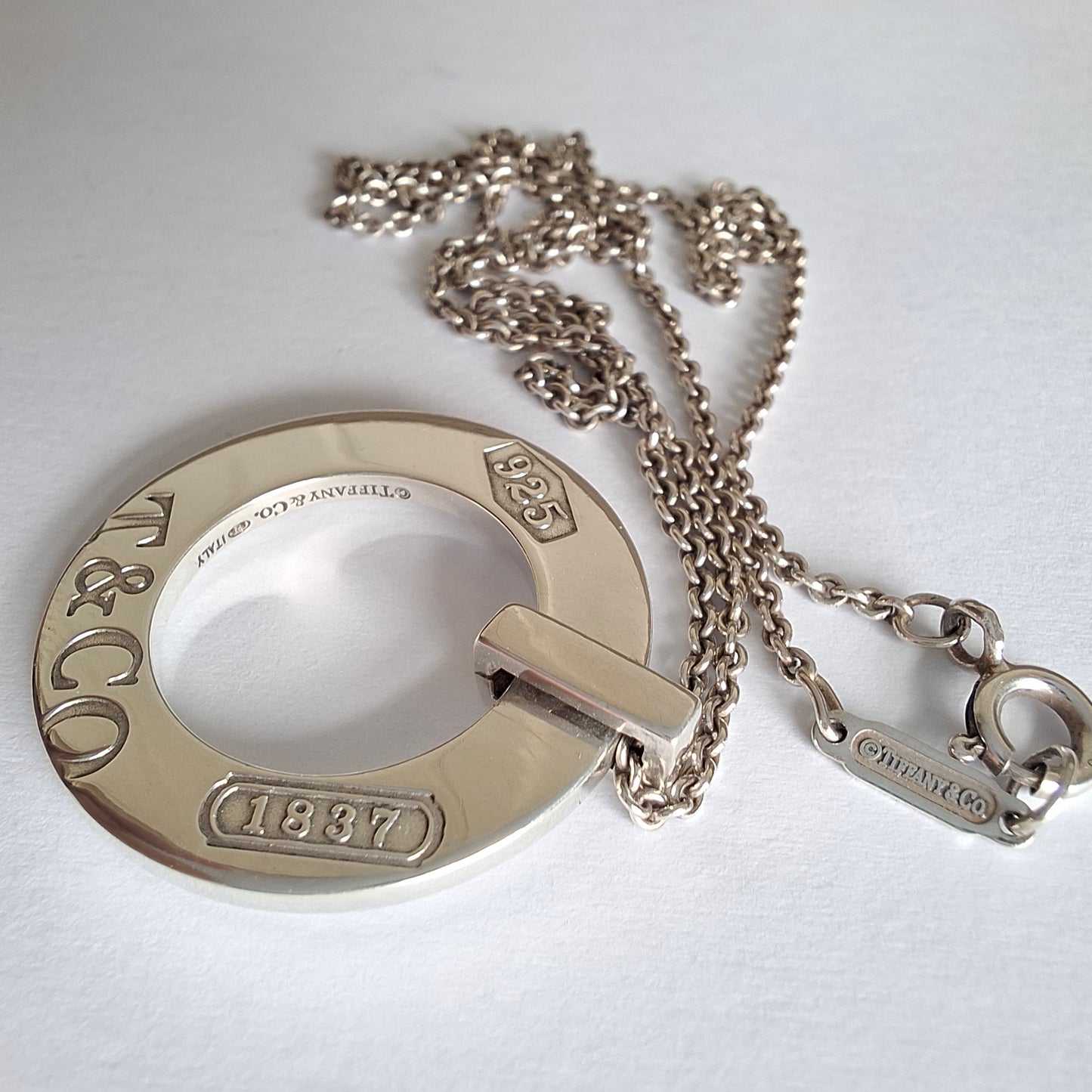 Vintage Tiffany & Co 1837 Circle Pendant Necklace in 925 Sterling Silver
