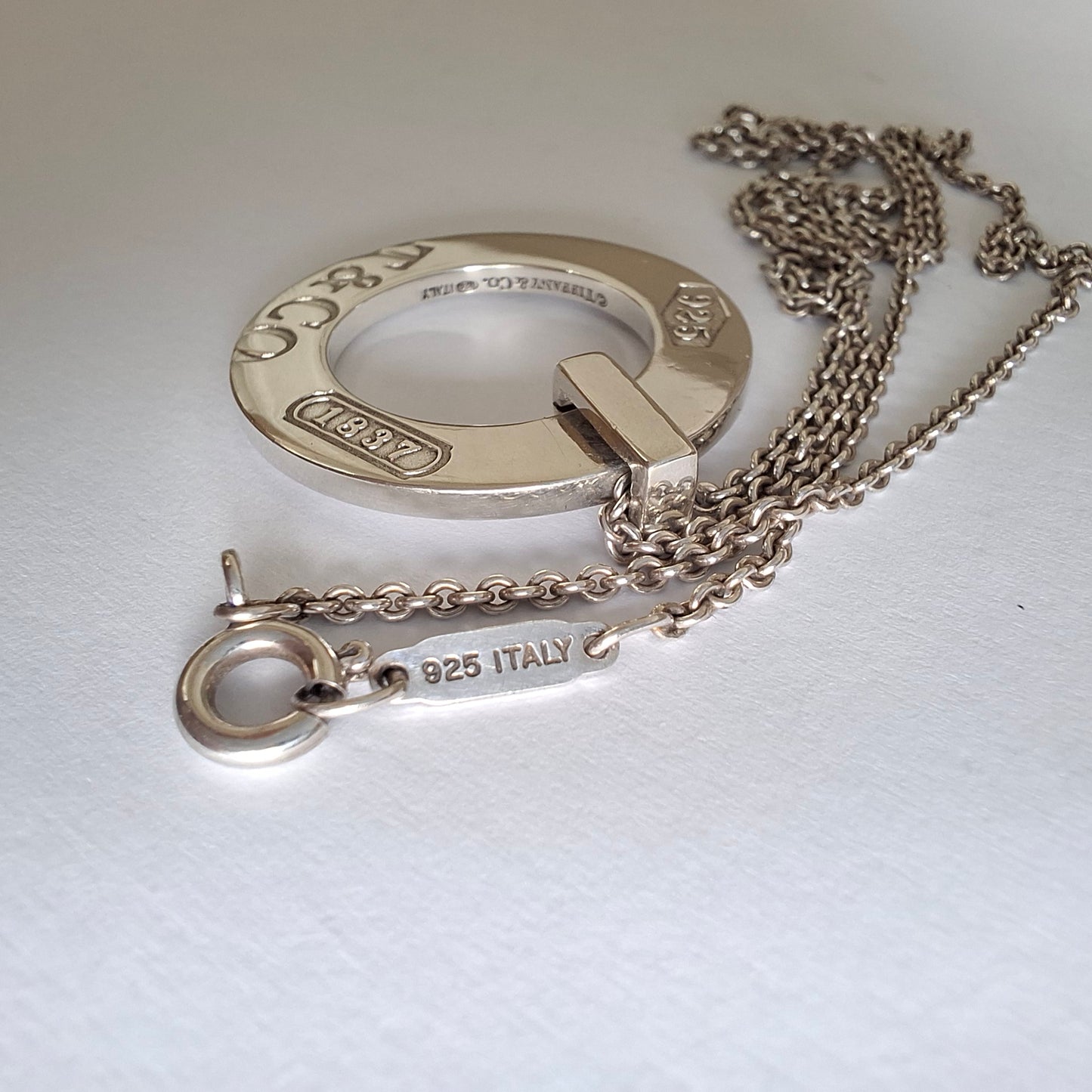 Vintage Tiffany & Co 1837 Circle Pendant Necklace in 925 Sterling Silver