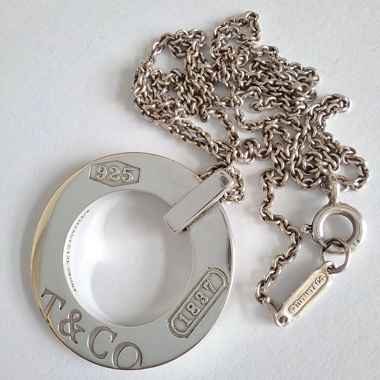 Vintage Tiffany & Co 1837 Circle Pendant Necklace in 925 Sterling Silver
