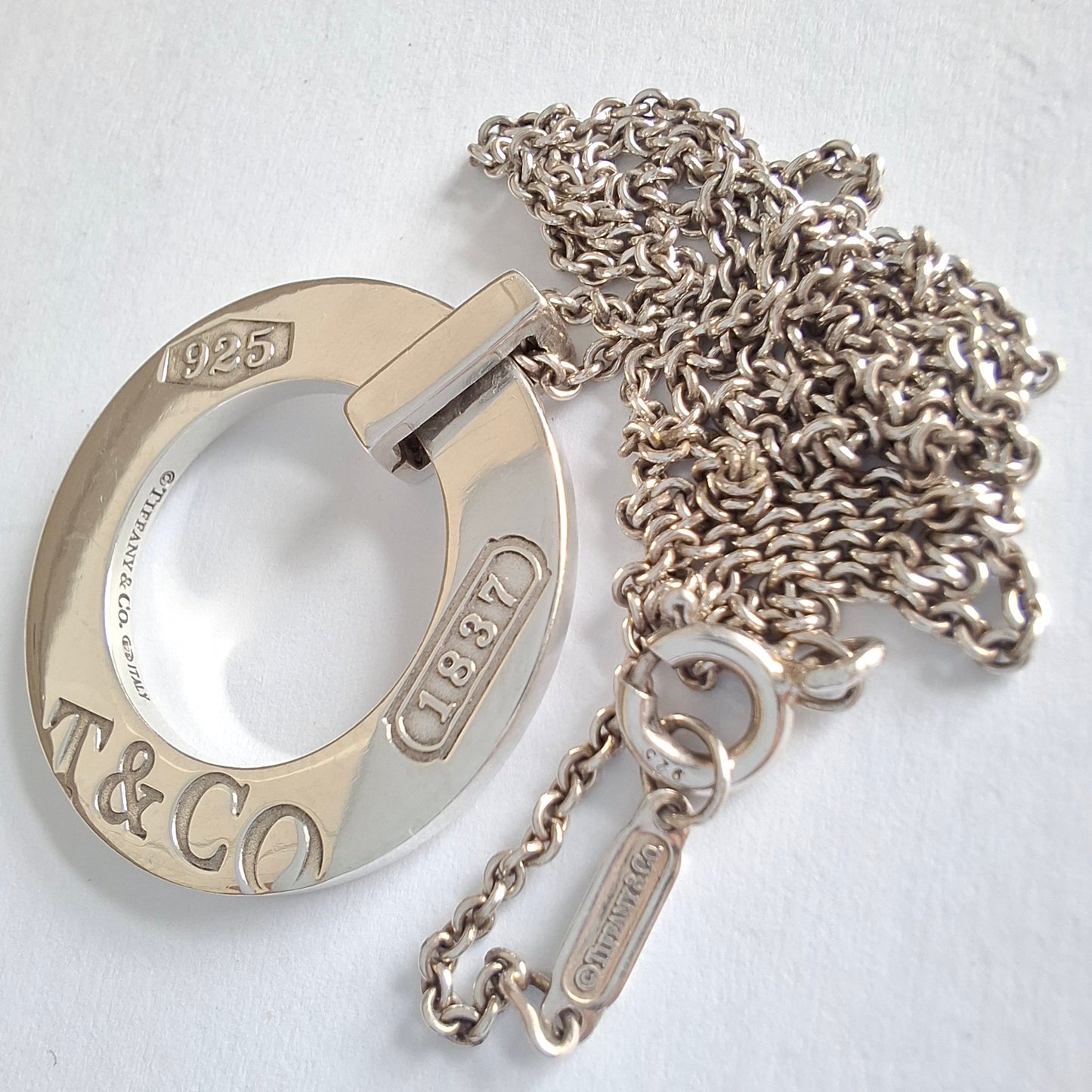 Vintage Tiffany & Co 1837 Circle Pendant Necklace in 925 Sterling Silver