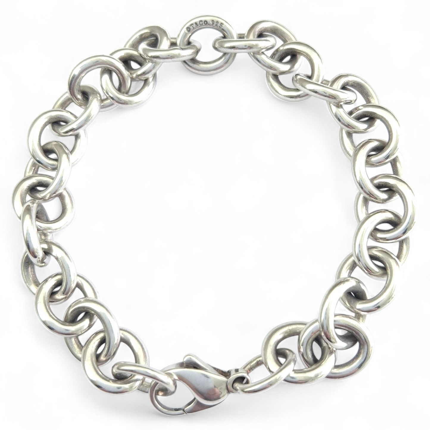 Vintage Tiffany & Co Plain Round Link Charm Bracelet in 925 Sterling Silver