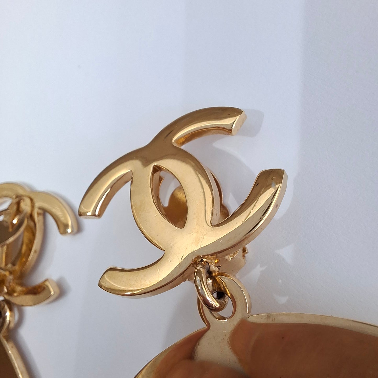 Vintage Chanel CC Logo Gold Plated Hoop Statement Earrings