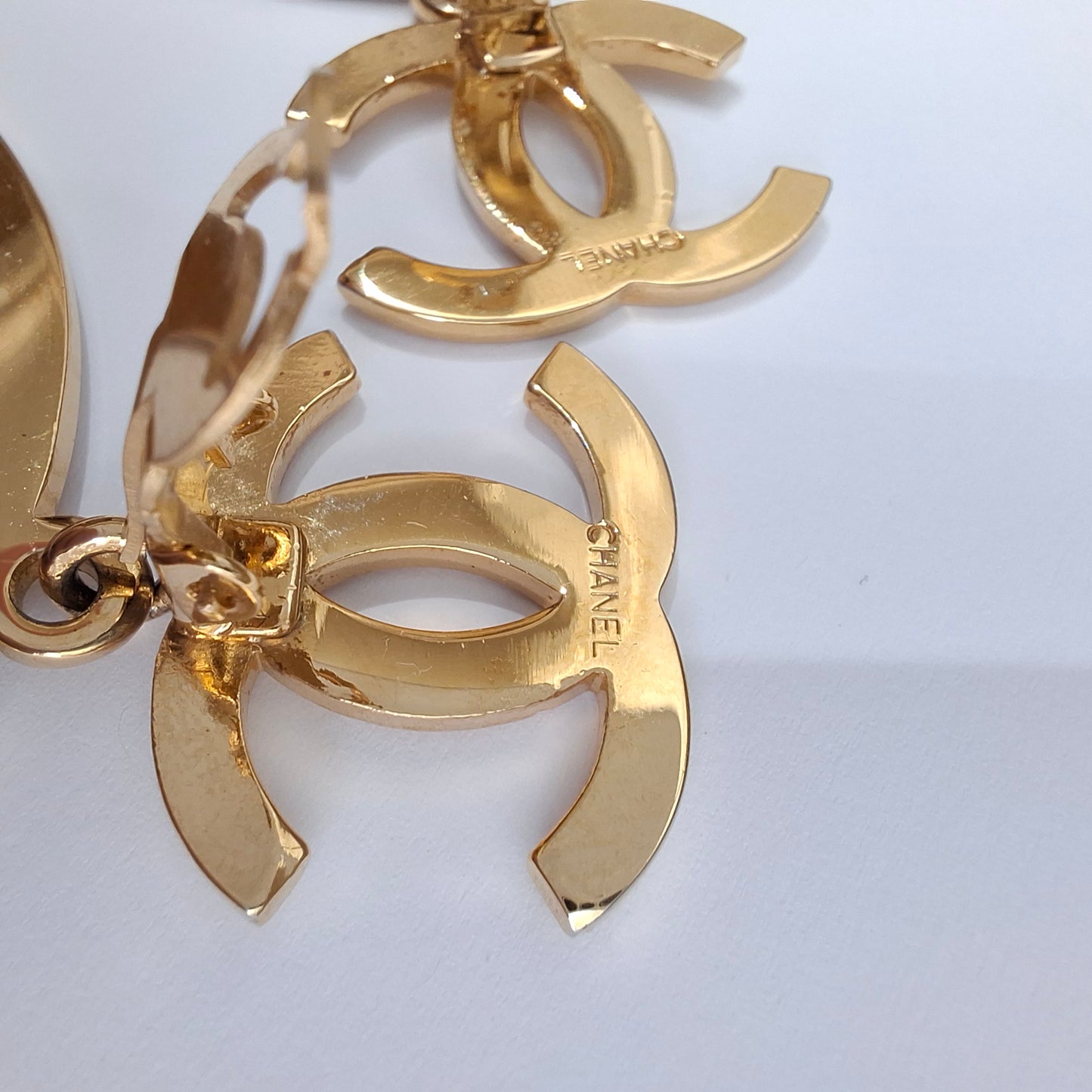 Vintage Chanel CC Logo Gold Plated Hoop Statement Earrings