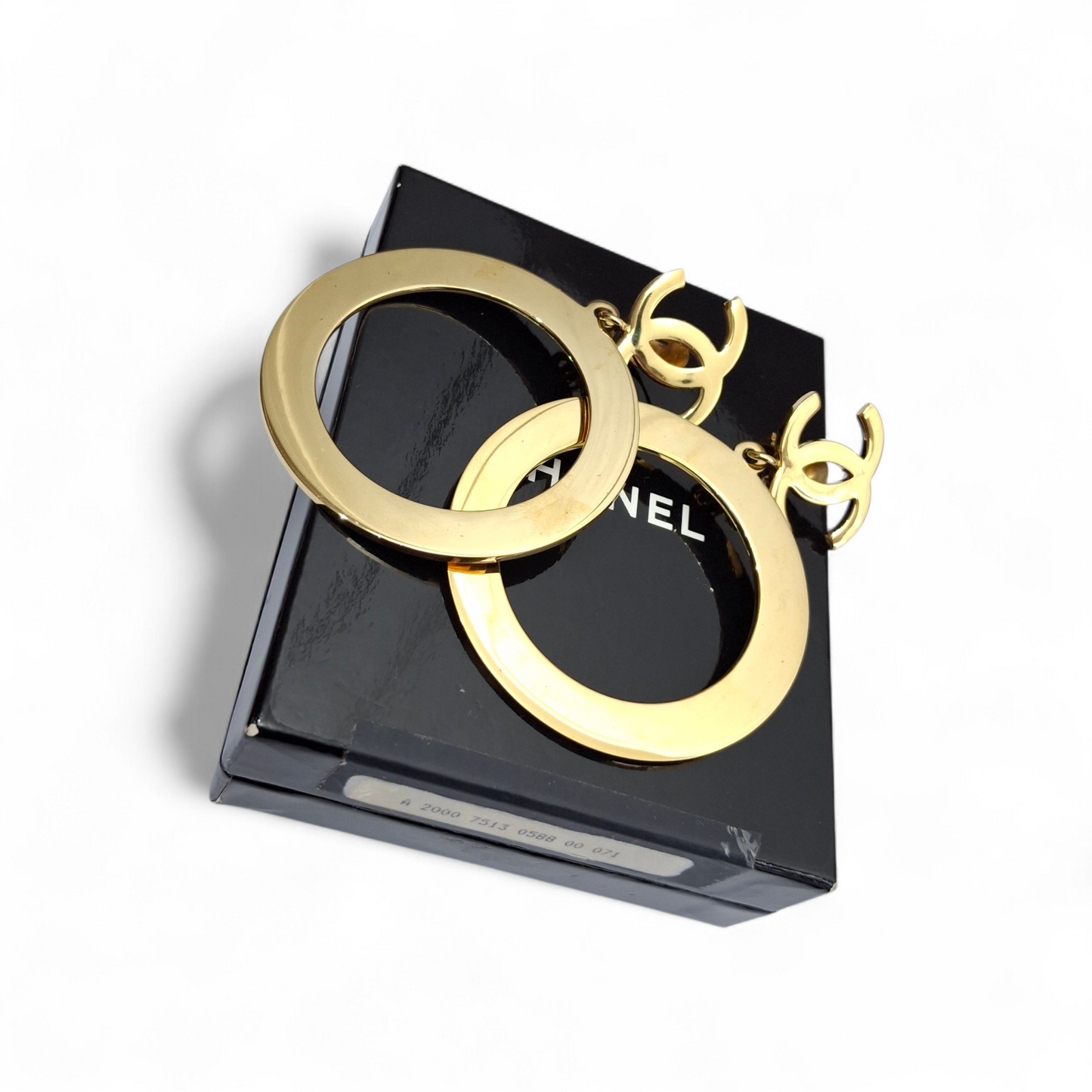 Vintage Chanel CC Logo Gold Plated Hoop Statement Earrings