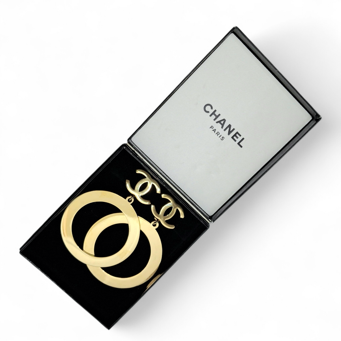 Vintage Chanel CC Logo Gold Plated Hoop Statement Earrings