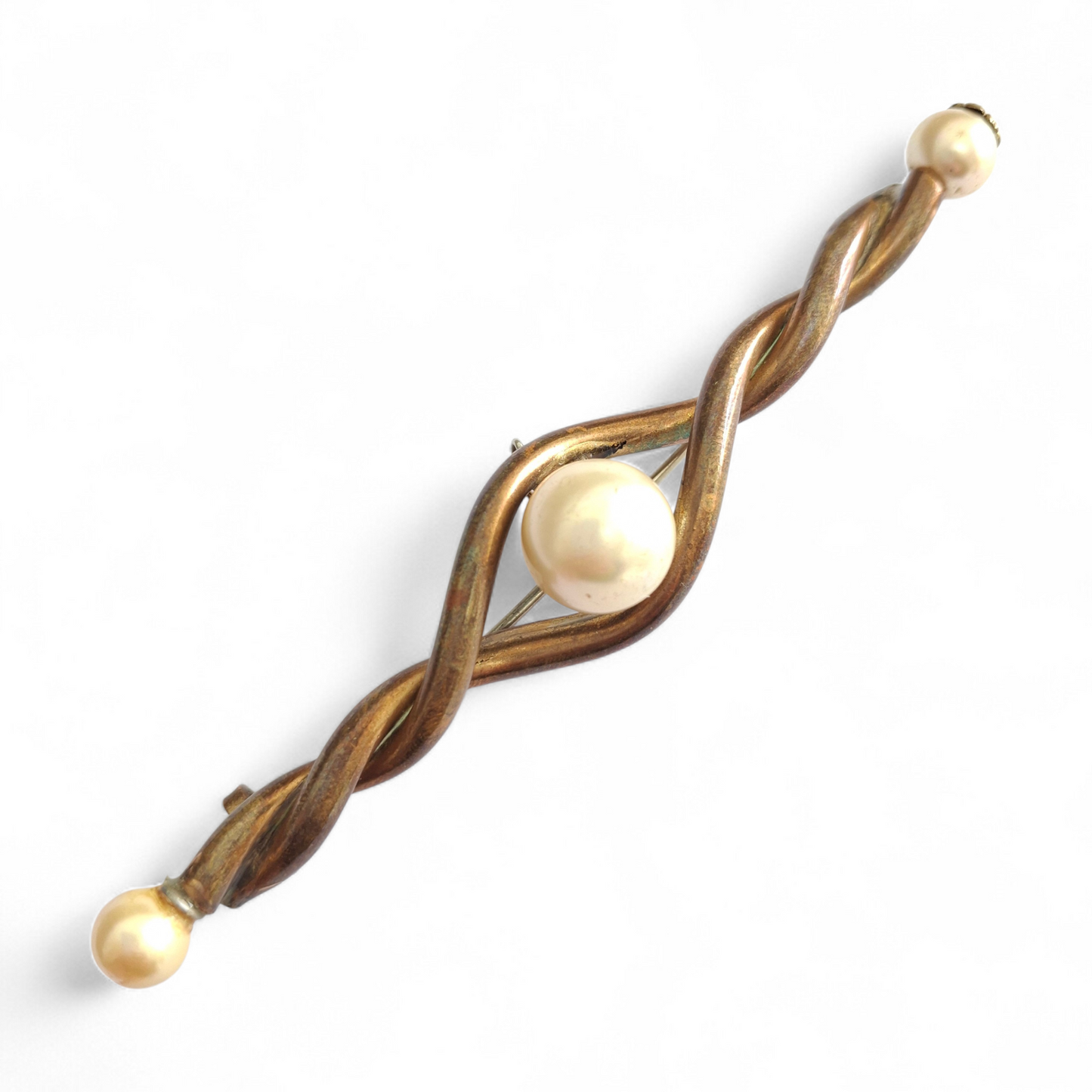 Vintage 1961 Chanel Pearl & Gilt Metal Lapel Pin / Bar Brooch
