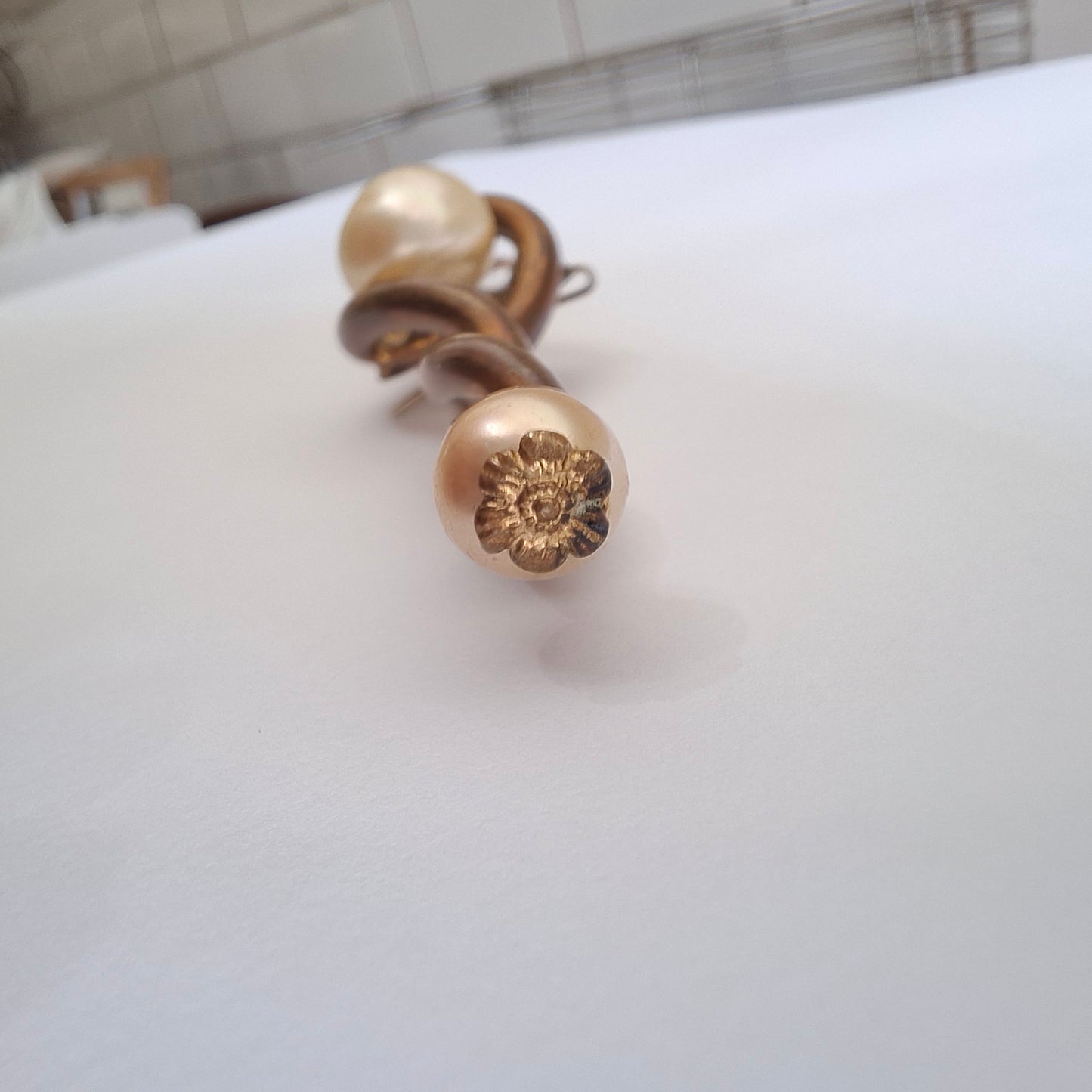 Vintage 1961 Chanel Pearl & Gilt Metal Lapel Pin / Bar Brooch