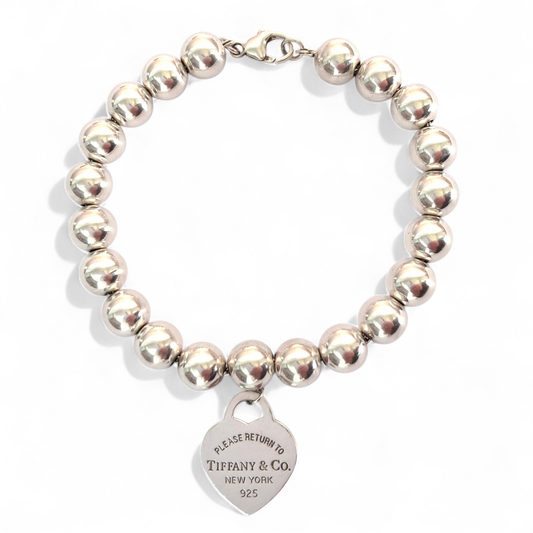 Vintage Return to Tiffany Heart Tag 8mm Bead Bracelet in 925 Sterling Silver