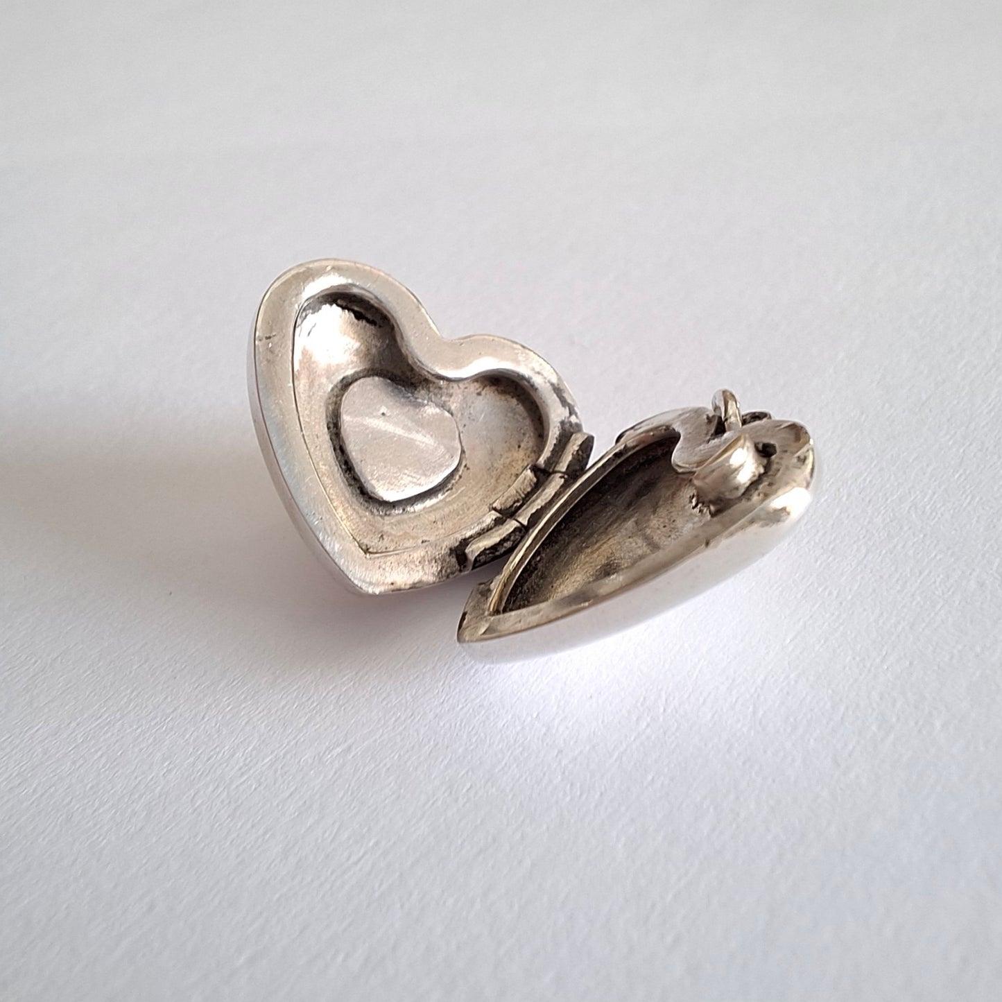 Vintage Tiffany & Co Triple Diamond   Heart Locket Charm in Sterling Silver