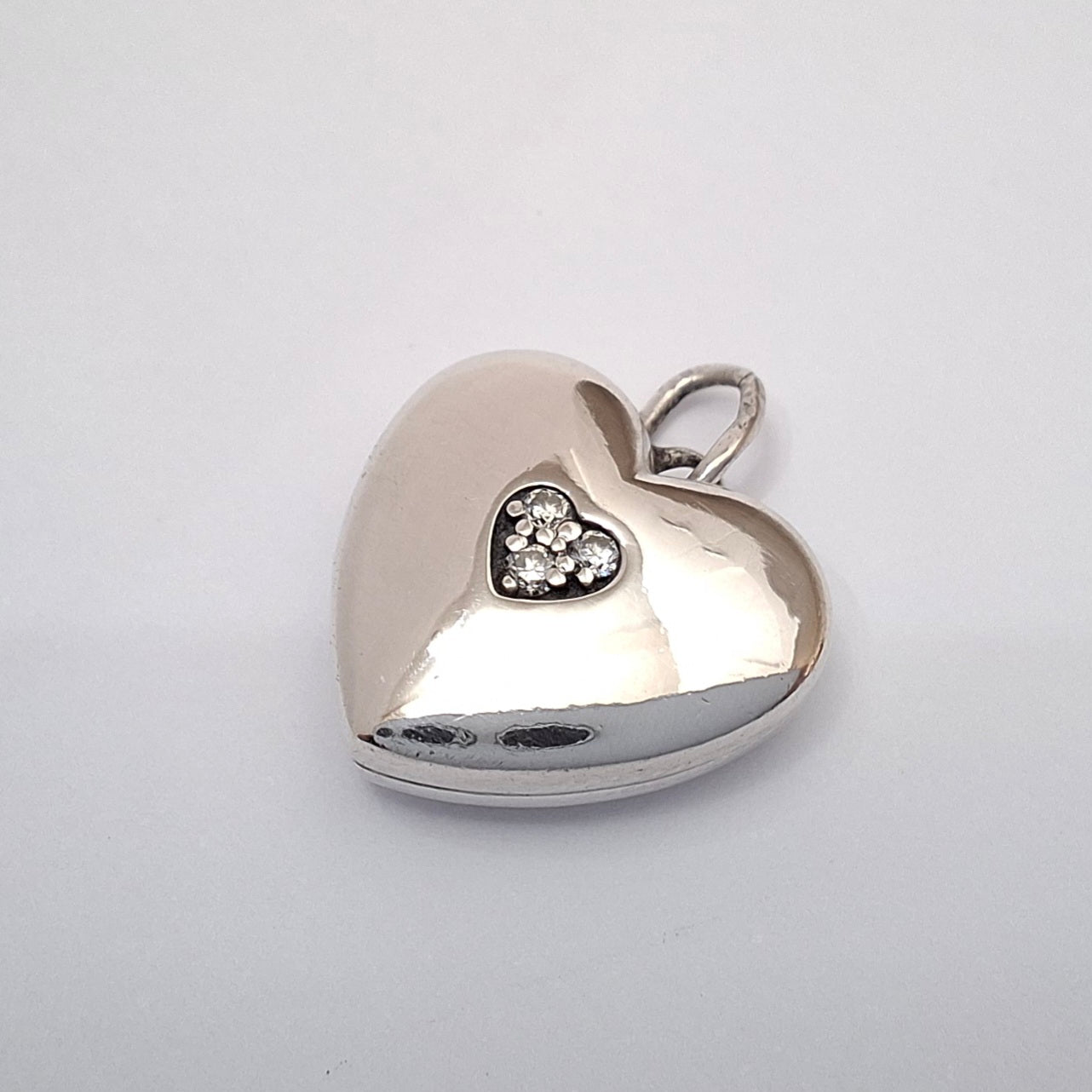 Vintage Tiffany & Co Triple Diamond   Heart Locket Charm in Sterling Silver