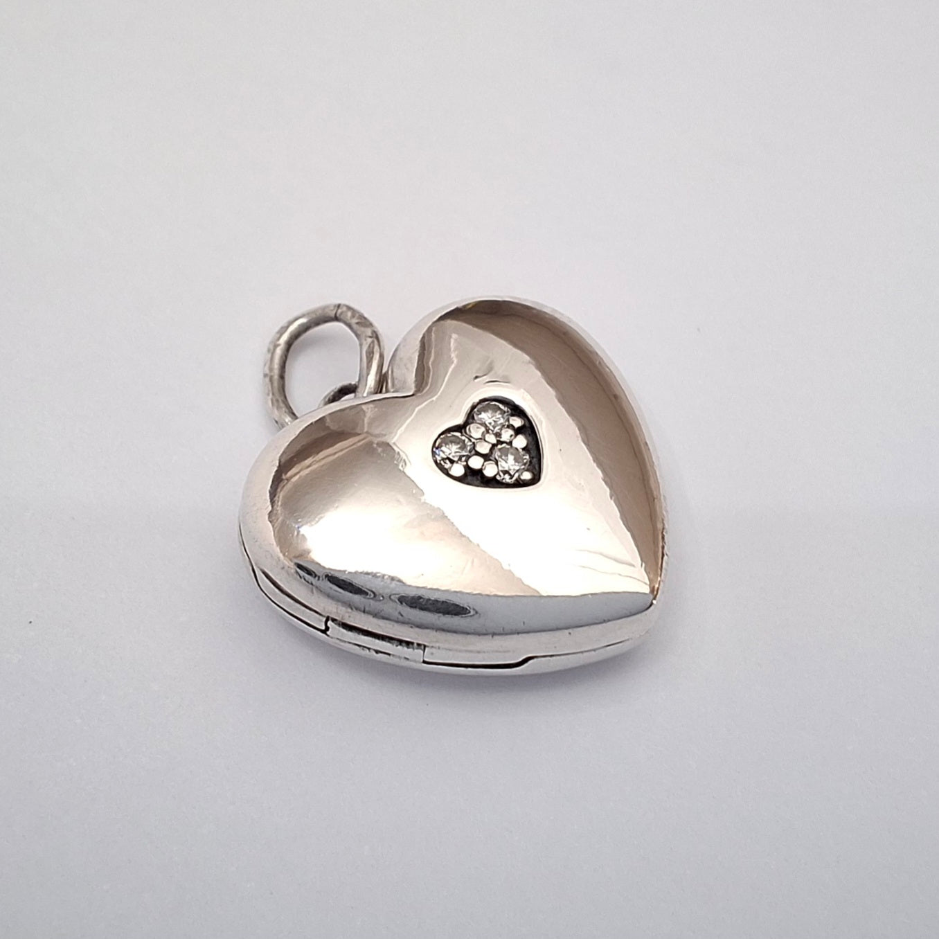 Vintage Tiffany & Co Triple Diamond   Heart Locket Charm in Sterling Silver