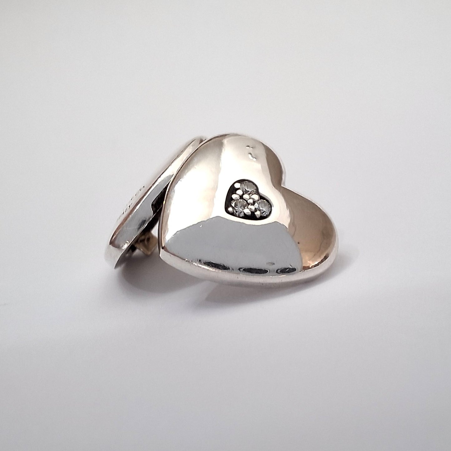 Vintage Tiffany & Co Triple Diamond   Heart Locket Charm in Sterling Silver