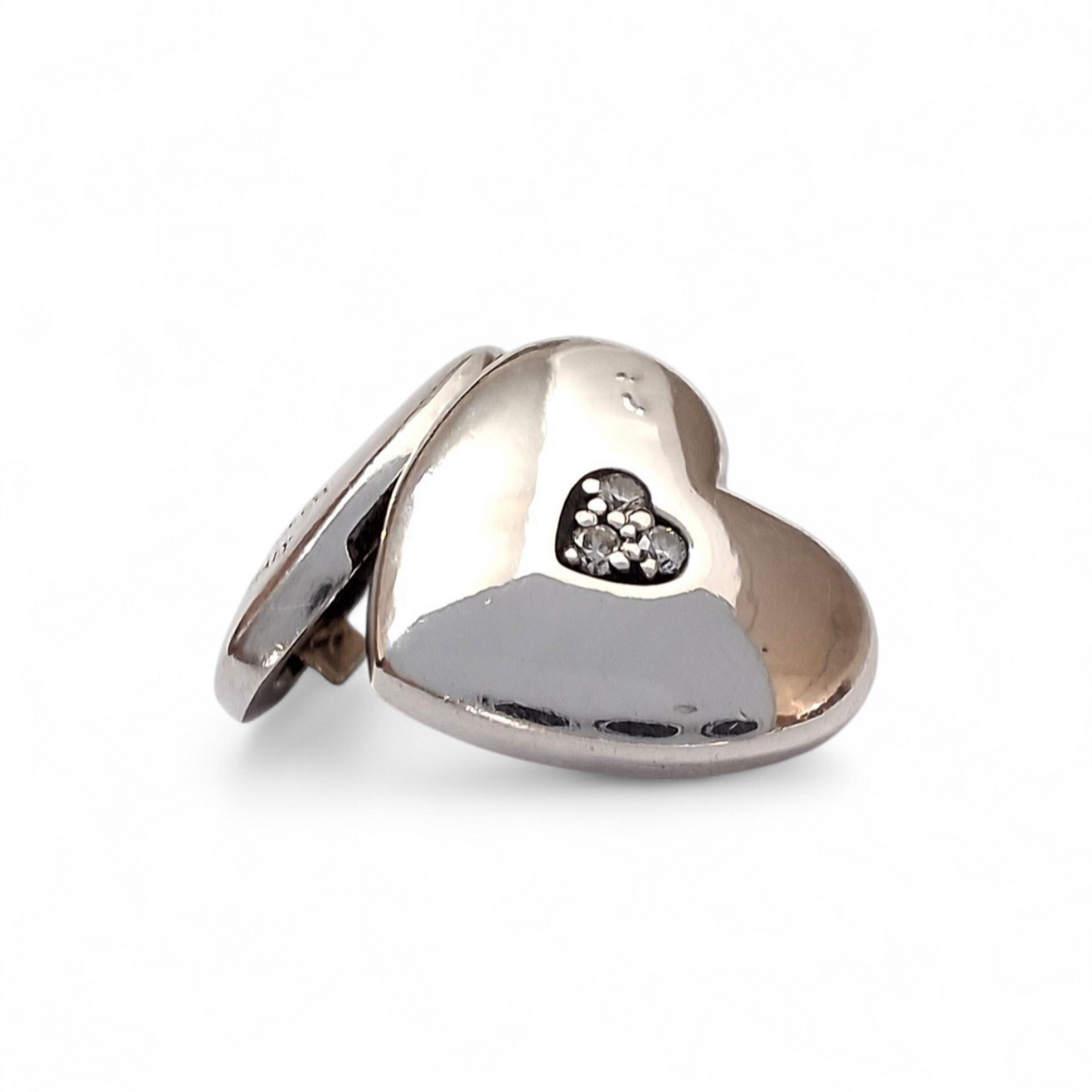 Vintage Tiffany & Co Triple Diamond   Heart Locket Charm in Sterling Silver