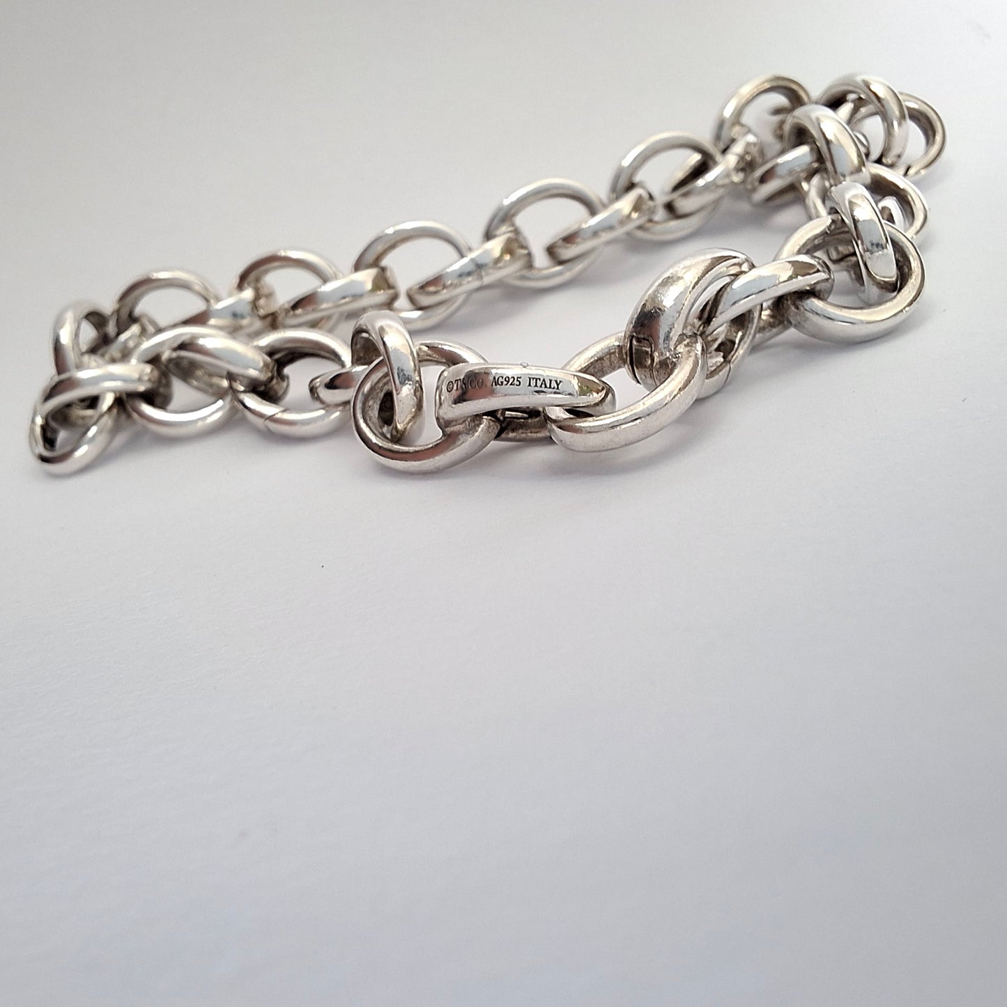 Tiffany & Co Sterling Silver Oval Link Clasping Bracelet with Opening Links for Charms