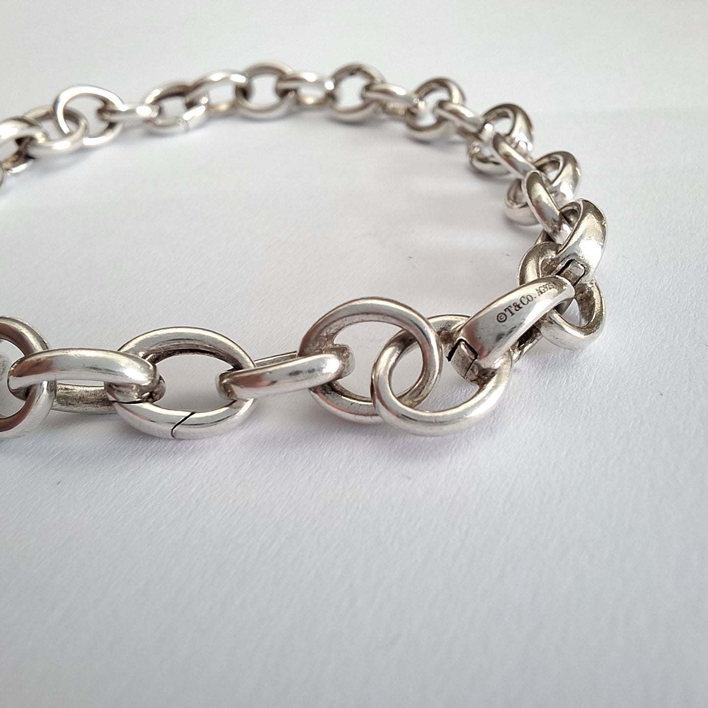 Tiffany & Co Sterling Silver Oval Link Clasping Bracelet with Opening Links for Charms
