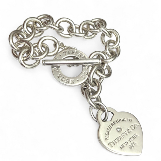 Return to Tiffany & Co Diamond Heart Tag Toggle Bracelet in 925 Sterling Silver