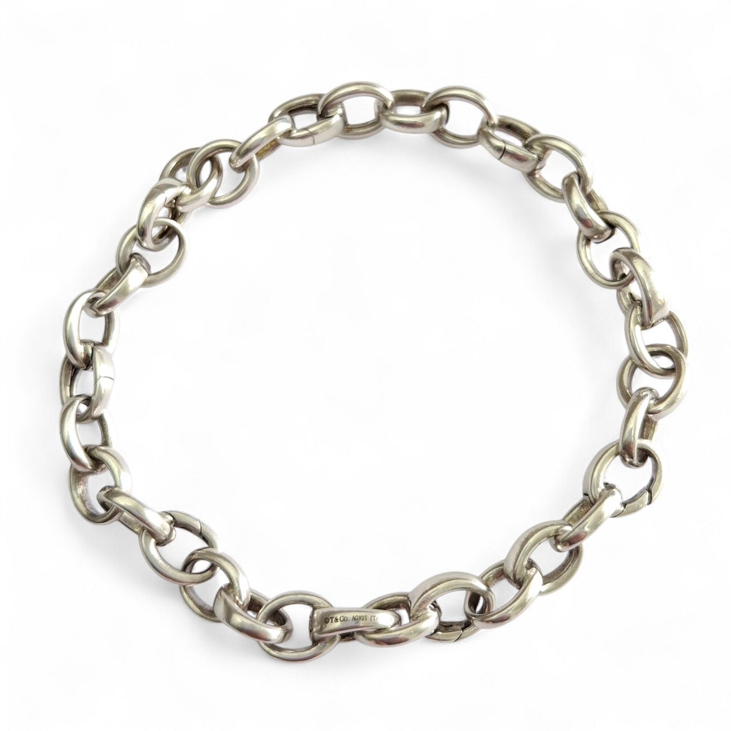 Tiffany & Co Sterling Silver Oval Link Clasping Bracelet with Opening Links for Charms