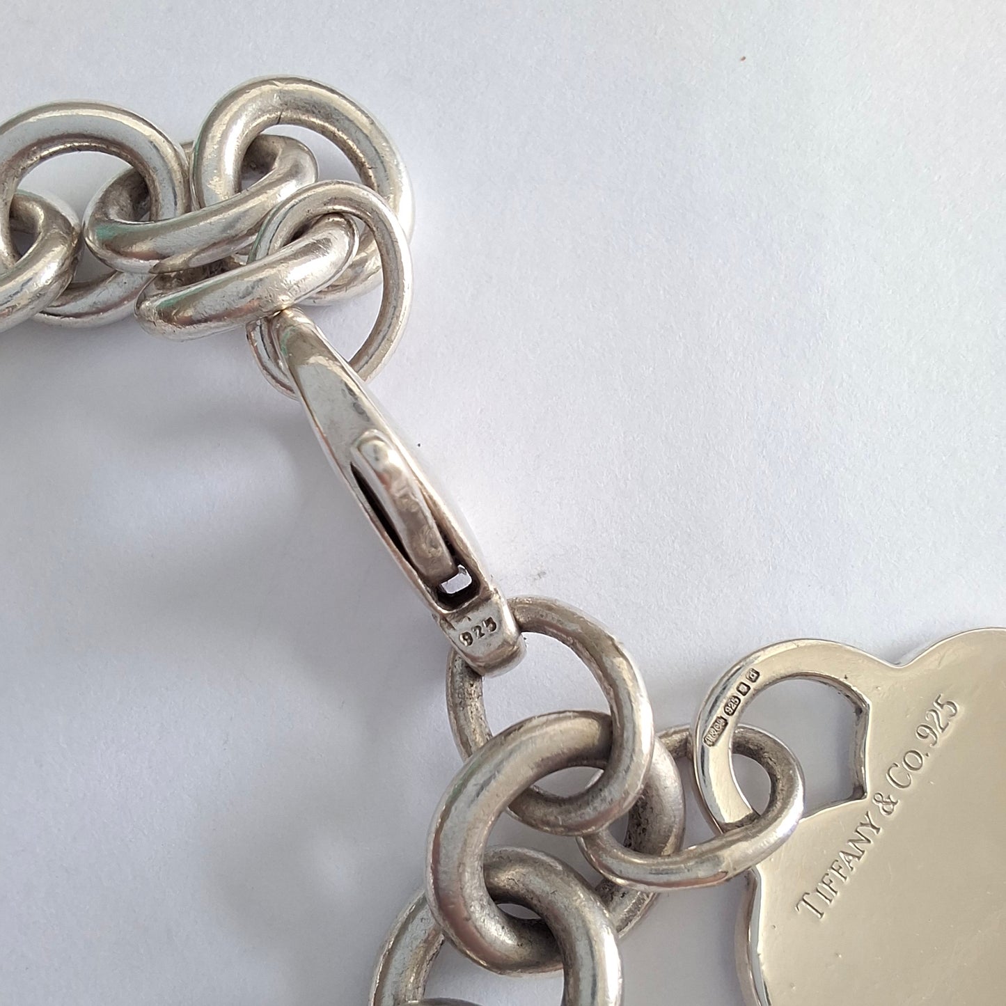 Vintage Tiffany & Co Plain Heart Tag Charm Bracelet in 925 Sterling Silver
