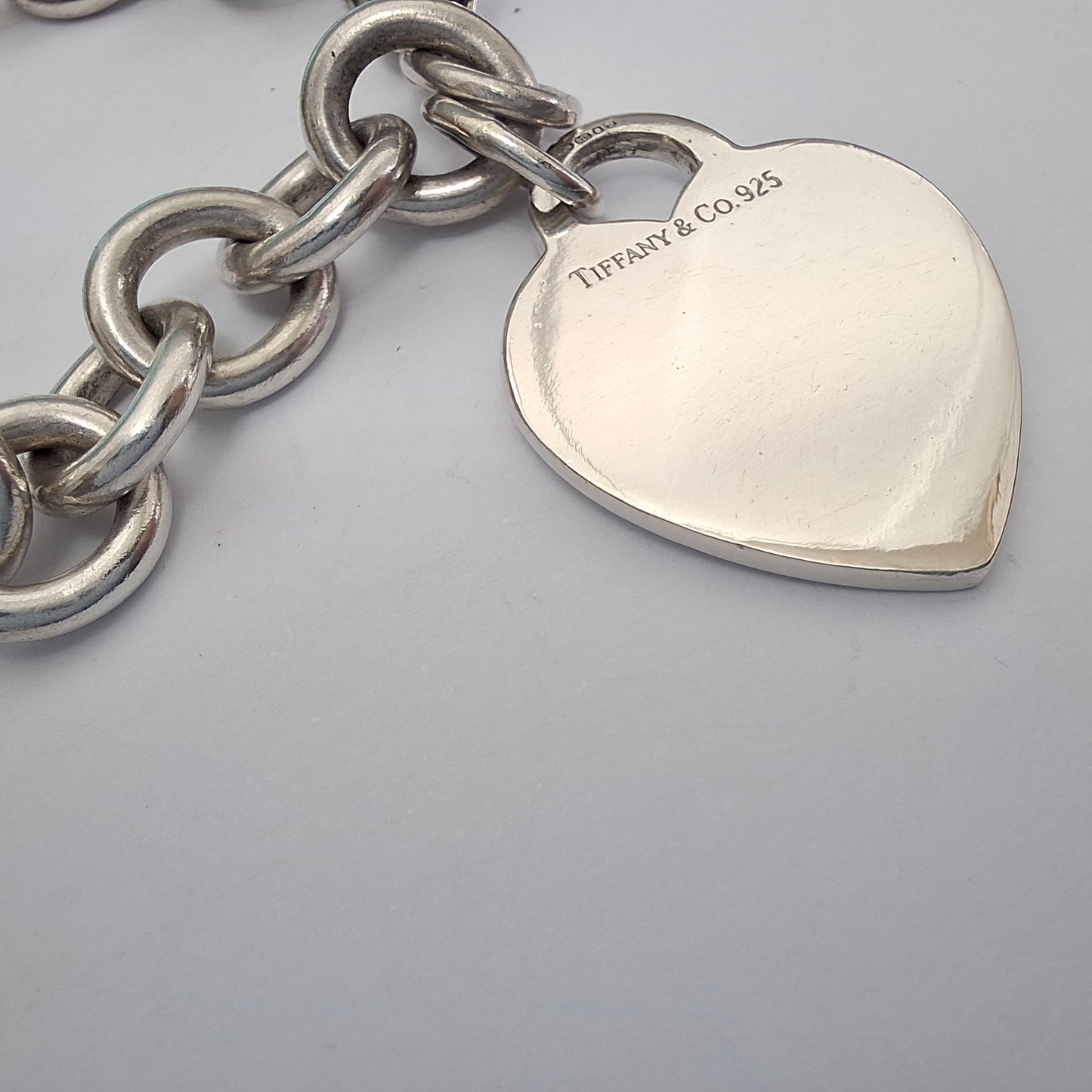 Vintage Tiffany & Co Plain Heart Tag Charm Bracelet in 925 Sterling Silver