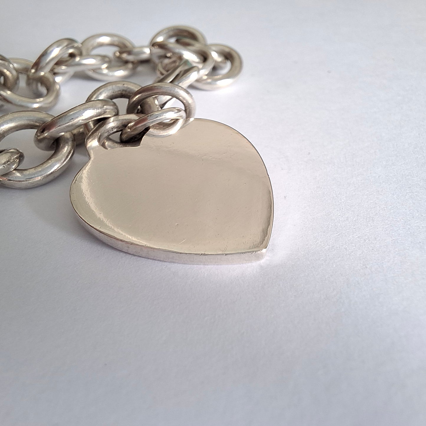 Vintage Tiffany & Co Plain Heart Tag Charm Bracelet in 925 Sterling Silver