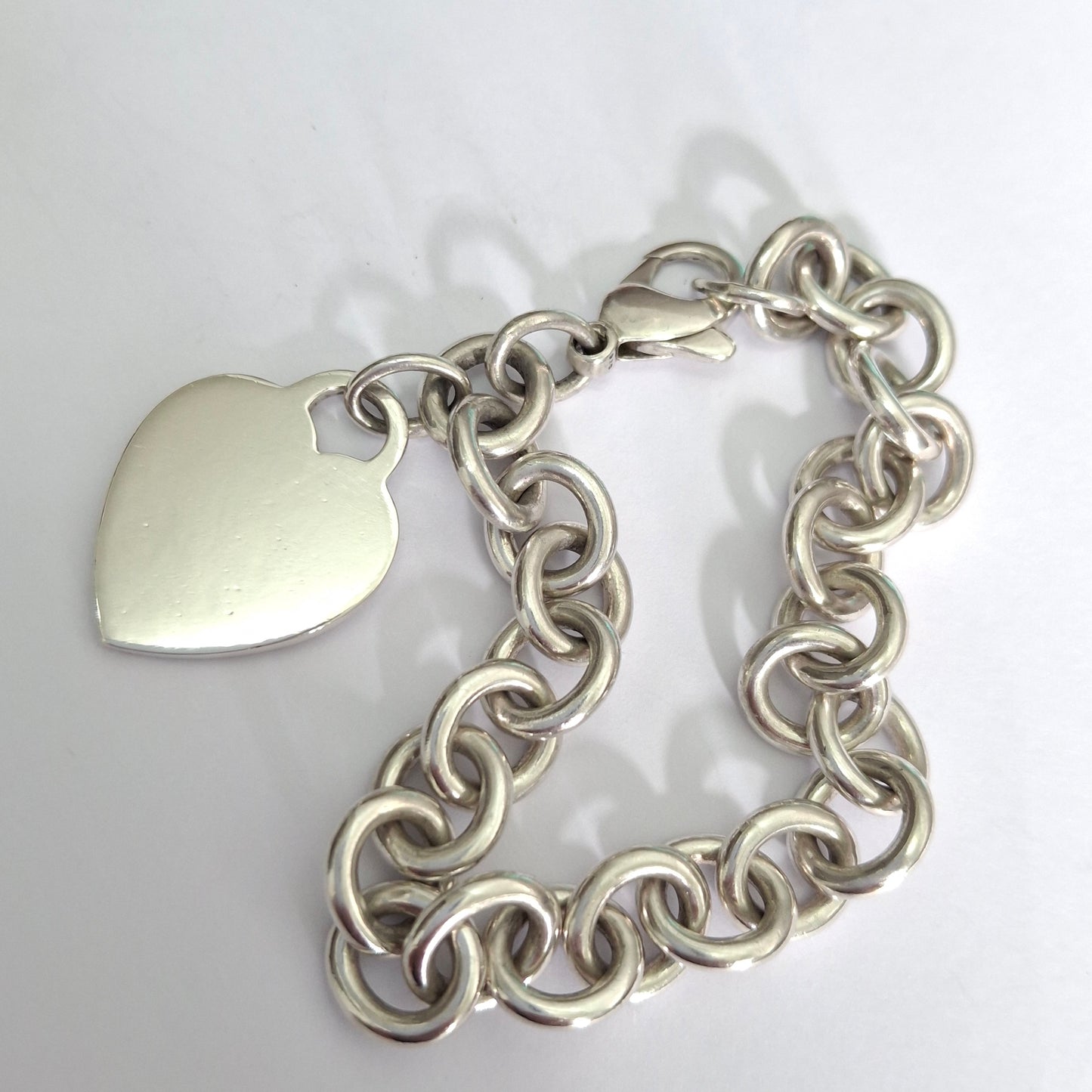 Vintage Tiffany & Co Plain Heart Tag Charm Bracelet in 925 Sterling Silver